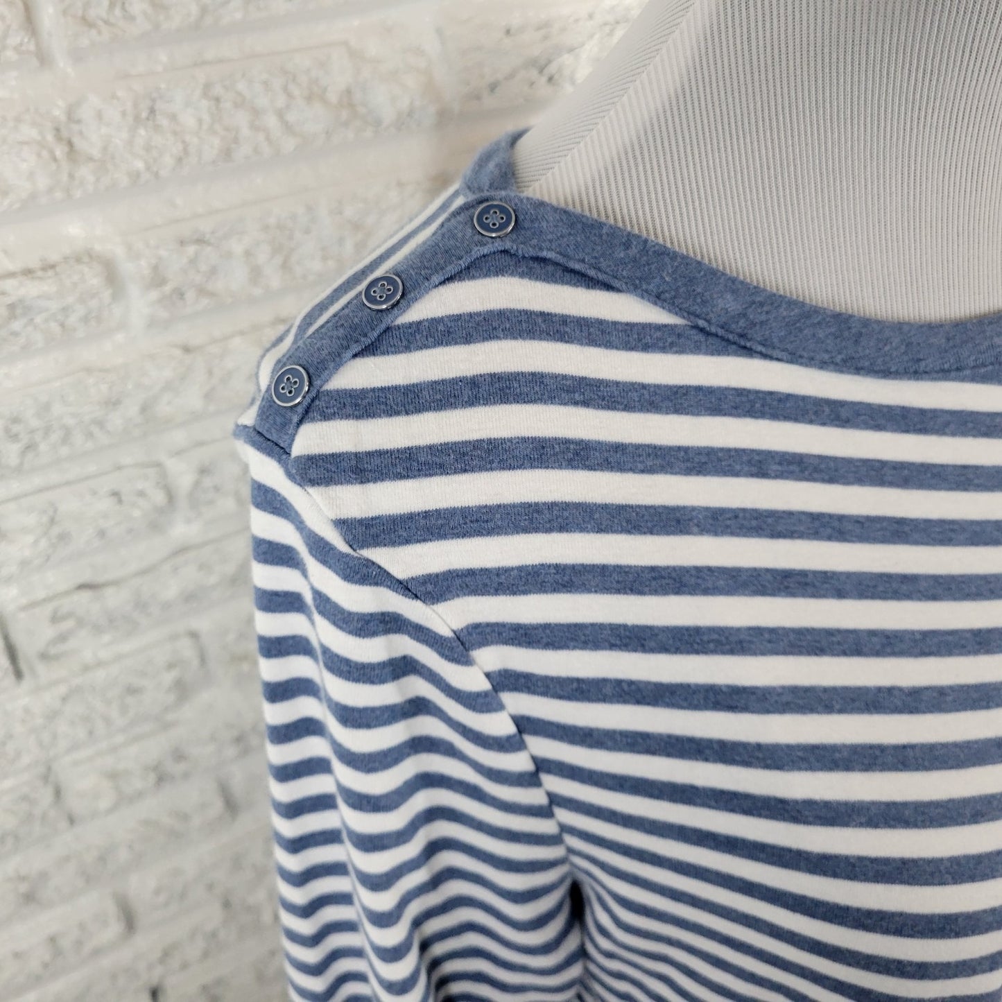 Croft Barrow Womens Top XXL Plus Tee 3/4 Sleeve Blue Stripe Deco Buttons Cotton