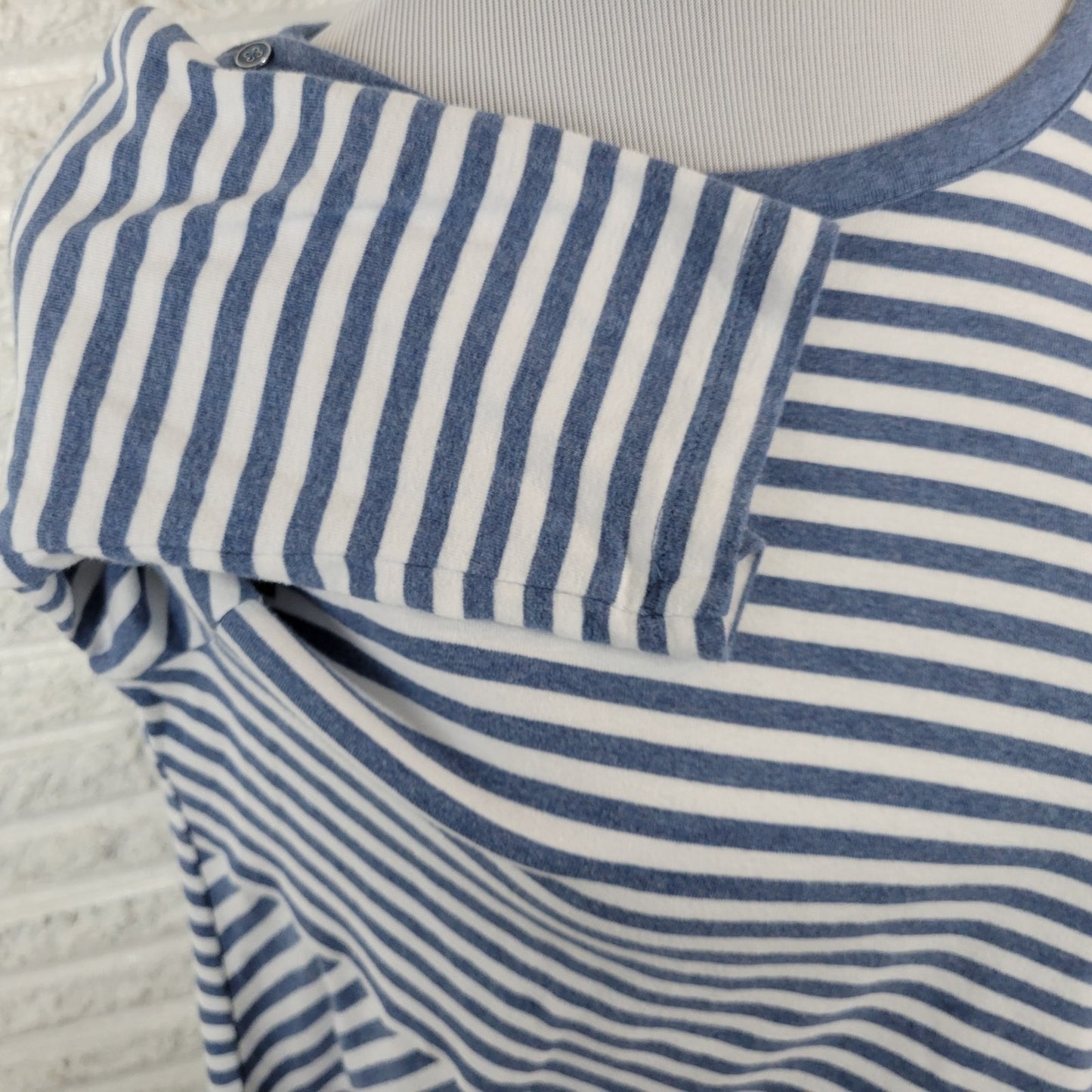 Croft Barrow Womens Top XXL Plus Tee 3/4 Sleeve Blue Stripe Deco Buttons Cotton