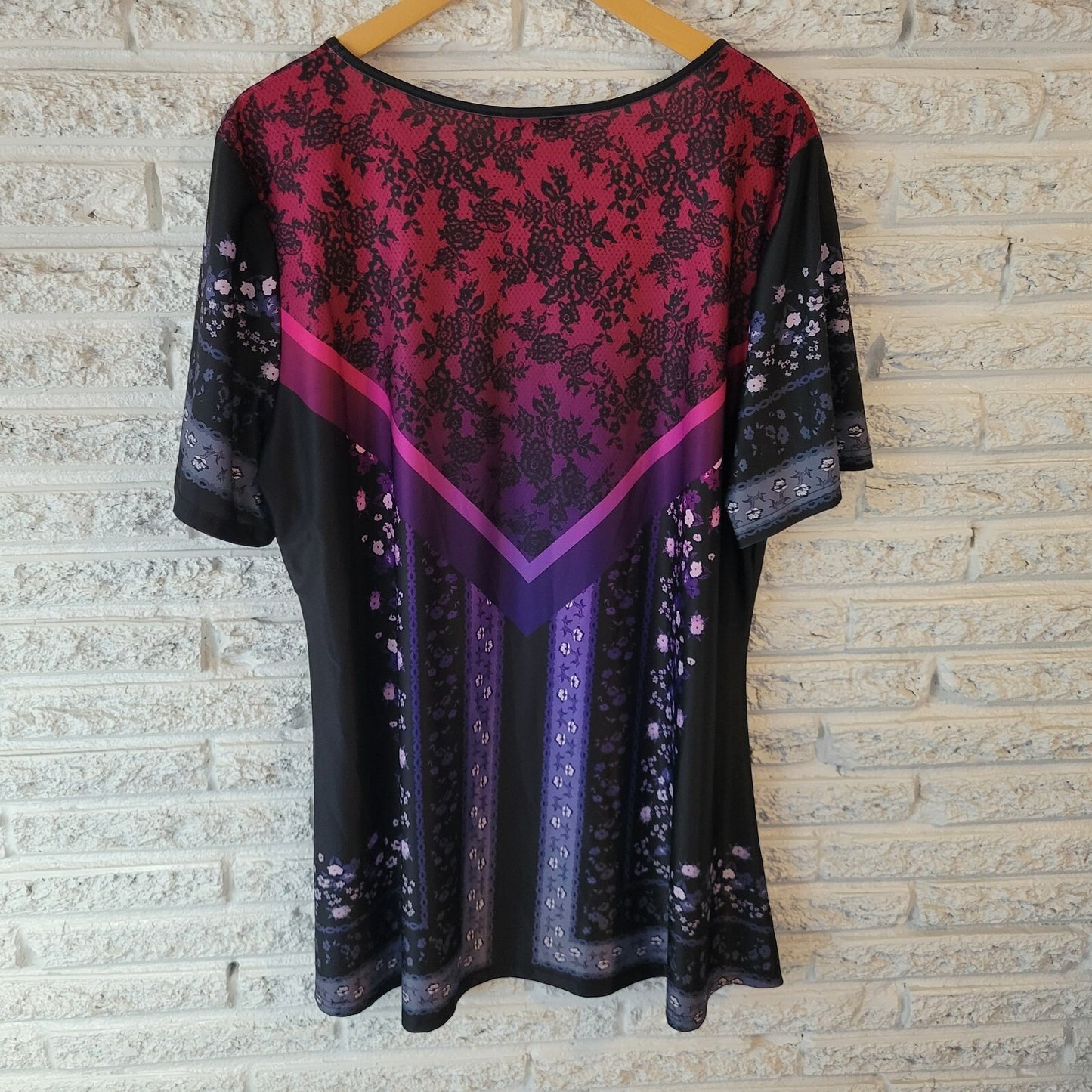 Lily Firmiana Womens Dress 1XL Plus Mini Purple Black Floral Poly Blend Casual