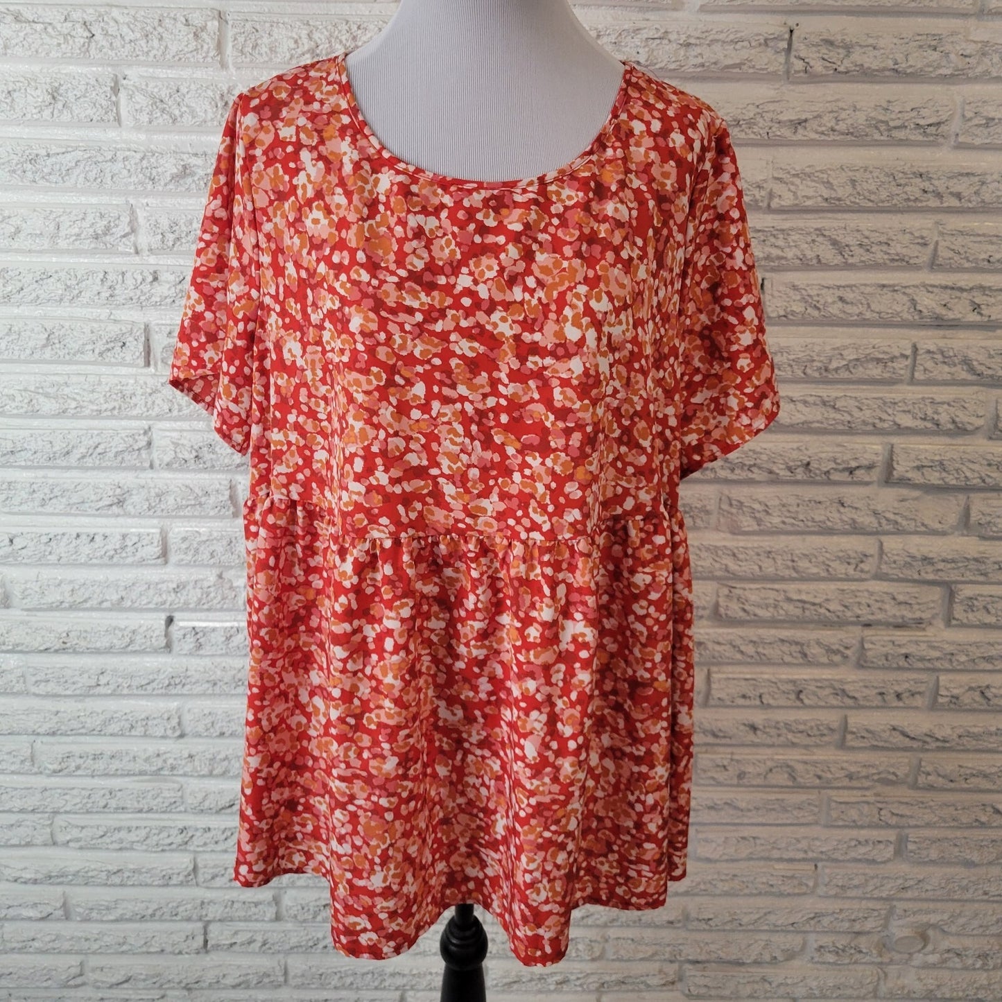 Emery Rose Womens Top 2XL Plus Baby Doll Red Floral Poly Blend Lightweight