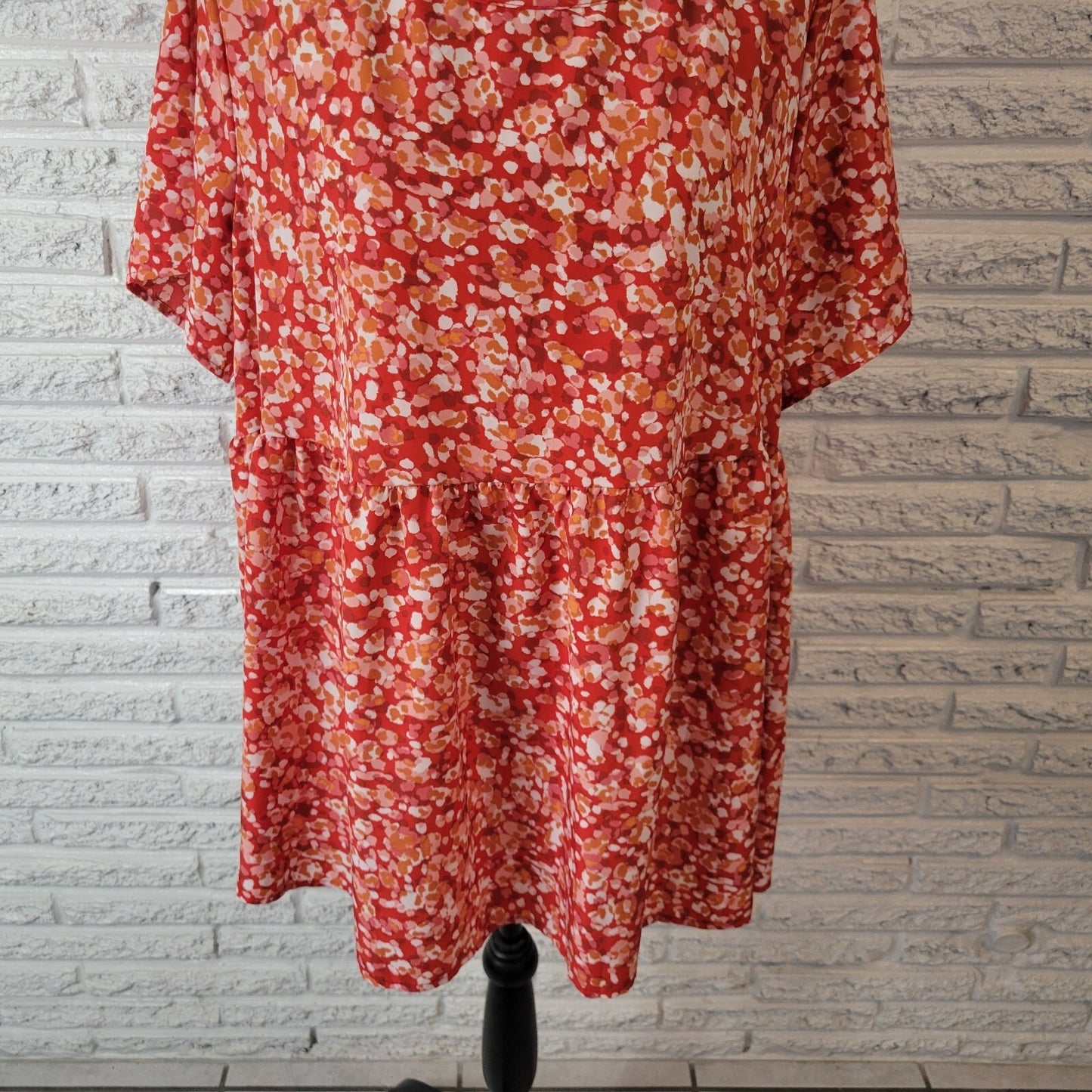 Emery Rose Womens Top 2XL Plus Baby Doll Red Floral Poly Blend Lightweight