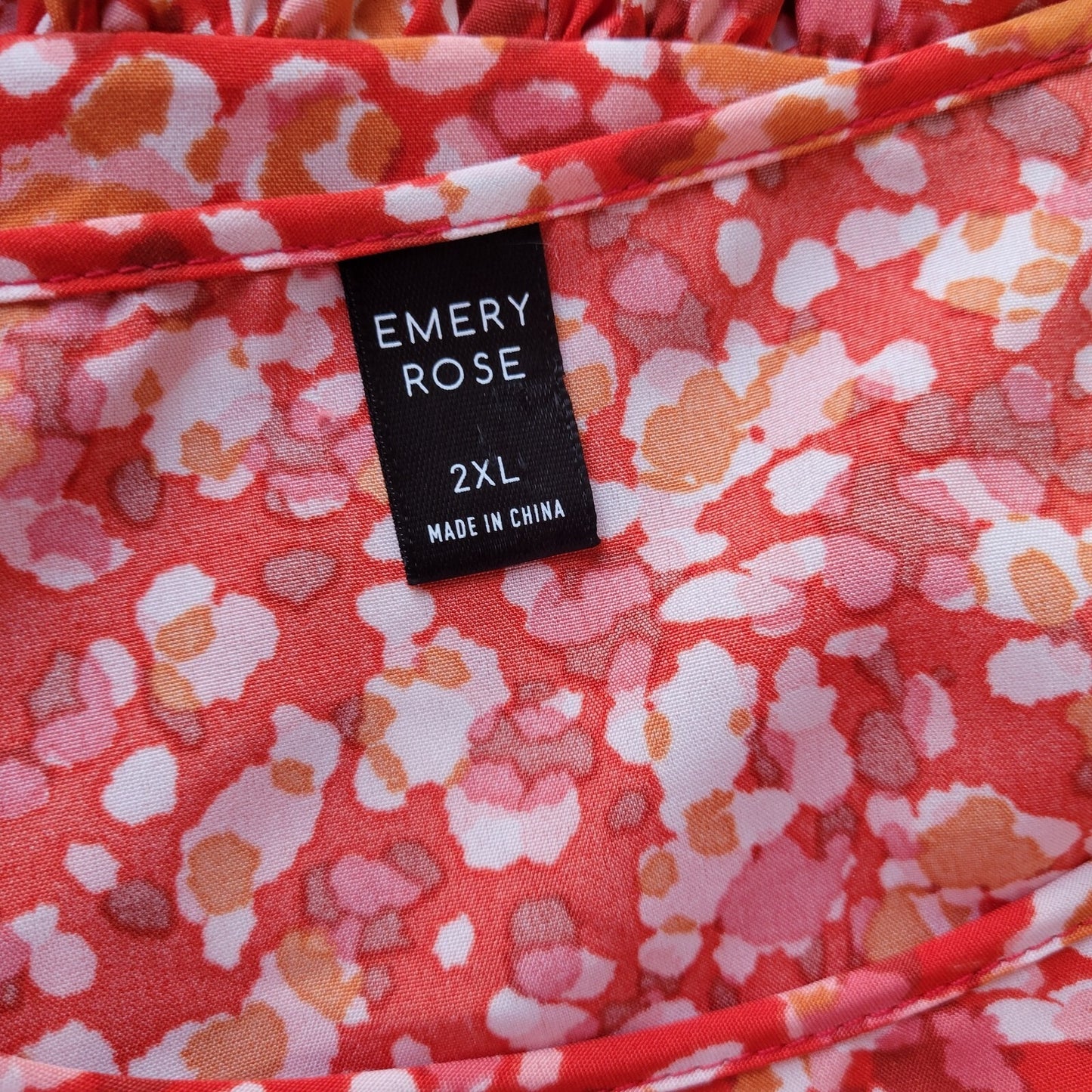 Emery Rose Womens Top 2XL Plus Baby Doll Red Floral Poly Blend Lightweight