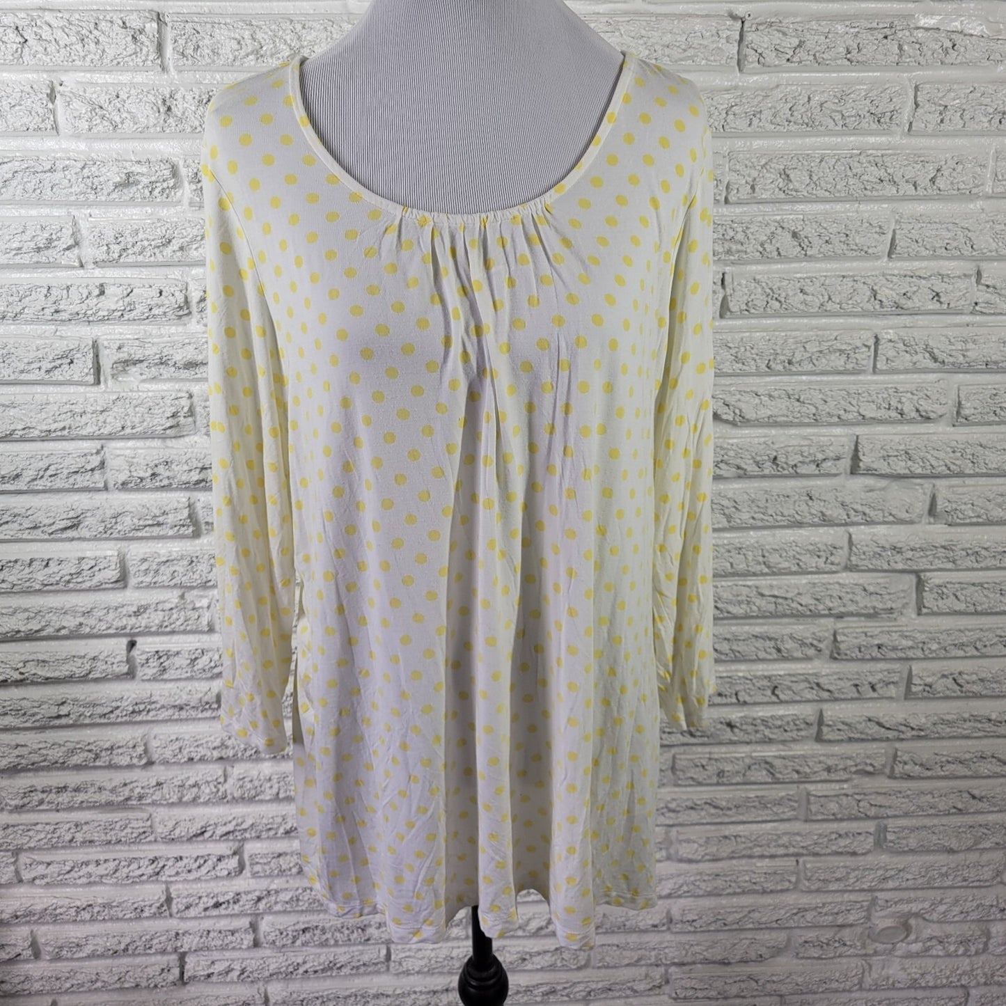 Denim & Co. Women's 1X Plus Yellow Polka Dot Tunic Top Long Sleeve Round Neck