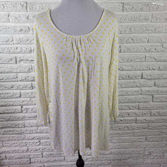 Denim & Co. Women's 1X Plus Yellow Polka Dot Tunic Top Long Sleeve Round Neck