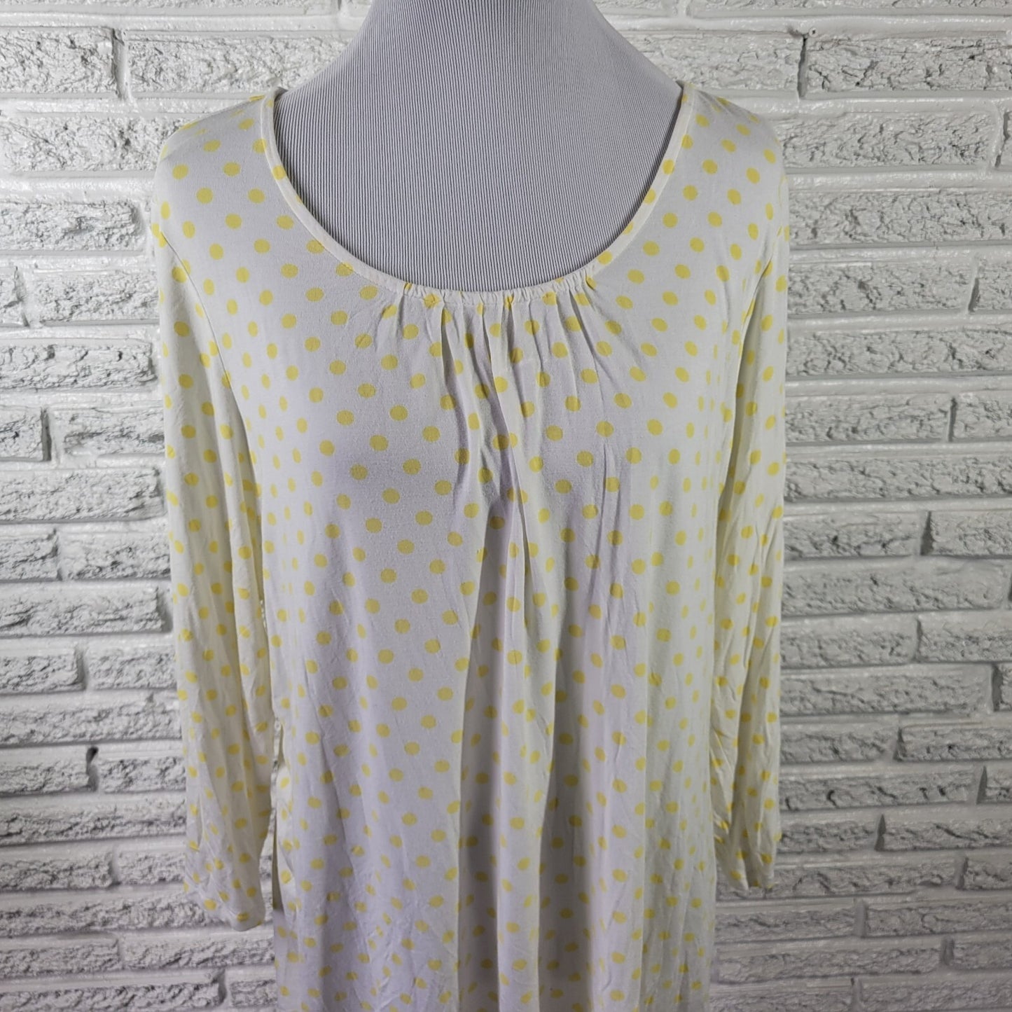 Denim & Co. Women's 1X Plus Yellow Polka Dot Tunic Top Long Sleeve Round Neck