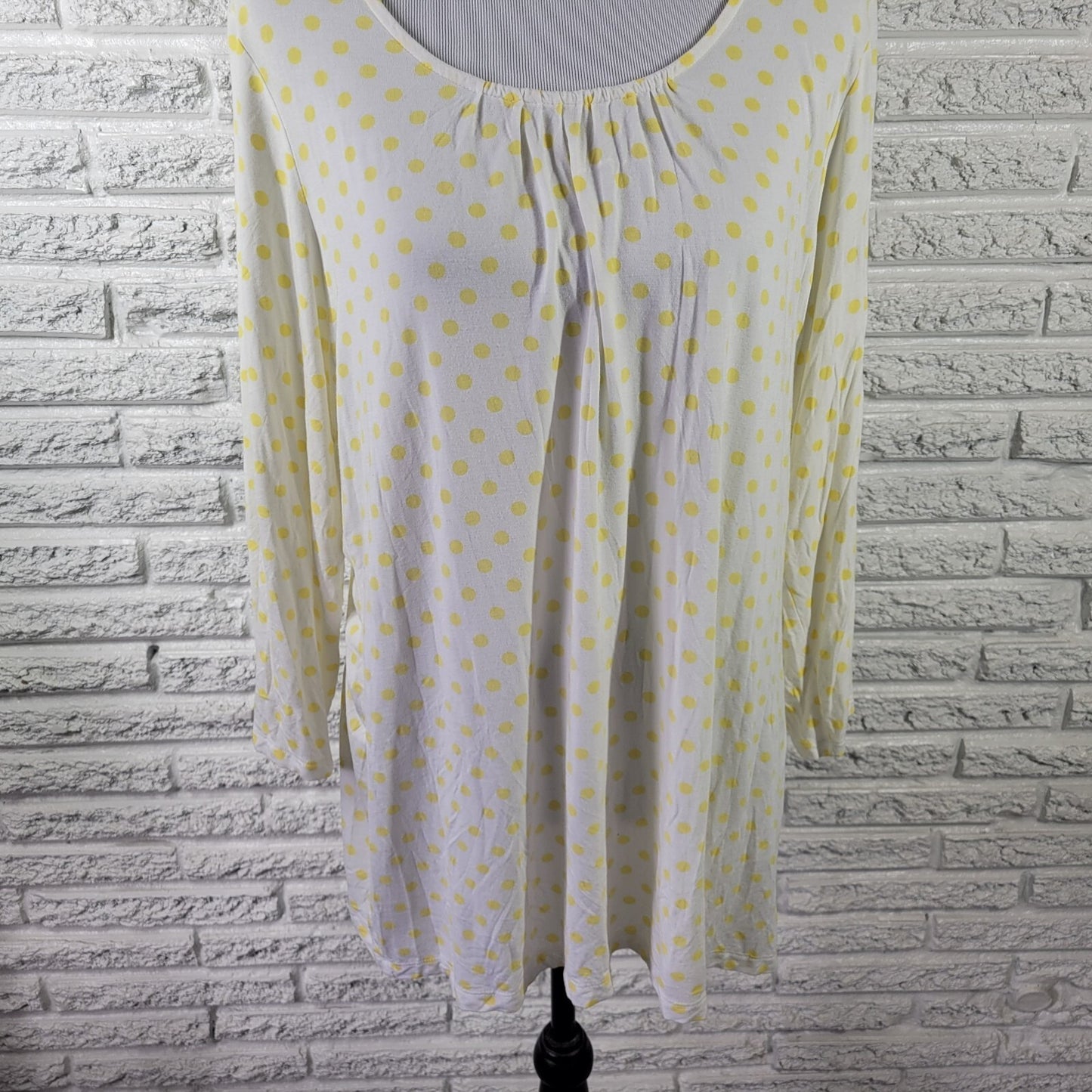 Denim & Co. Women's 1X Plus Yellow Polka Dot Tunic Top Long Sleeve Round Neck