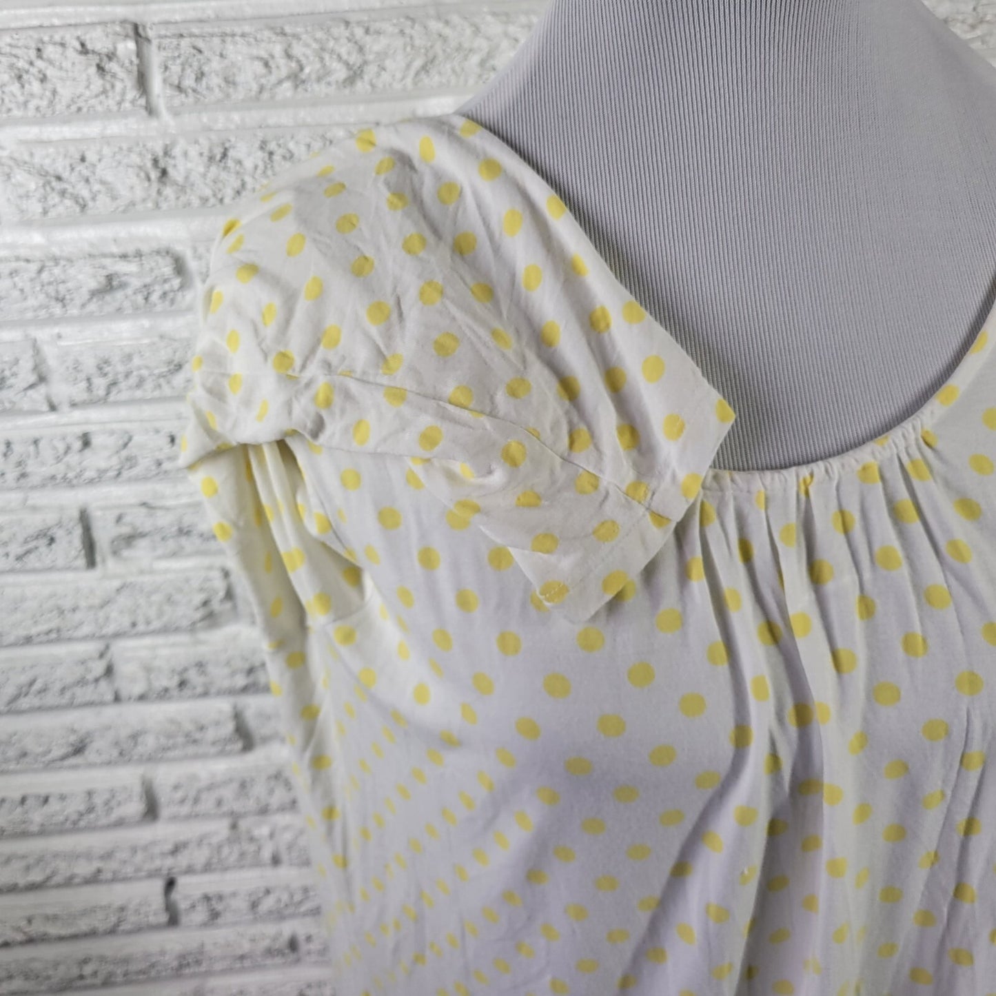 Denim & Co. Women's 1X Plus Yellow Polka Dot Tunic Top Long Sleeve Round Neck