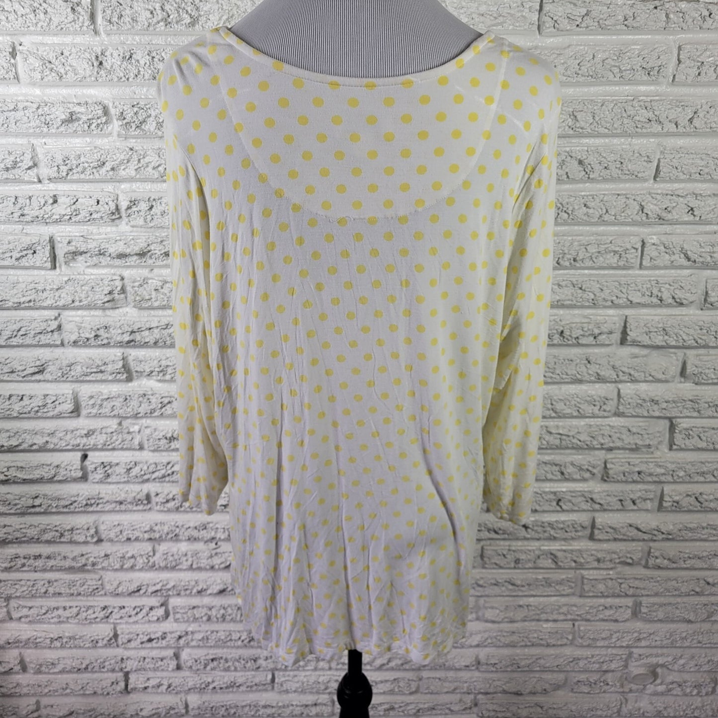 Denim & Co. Women's 1X Plus Yellow Polka Dot Tunic Top Long Sleeve Round Neck