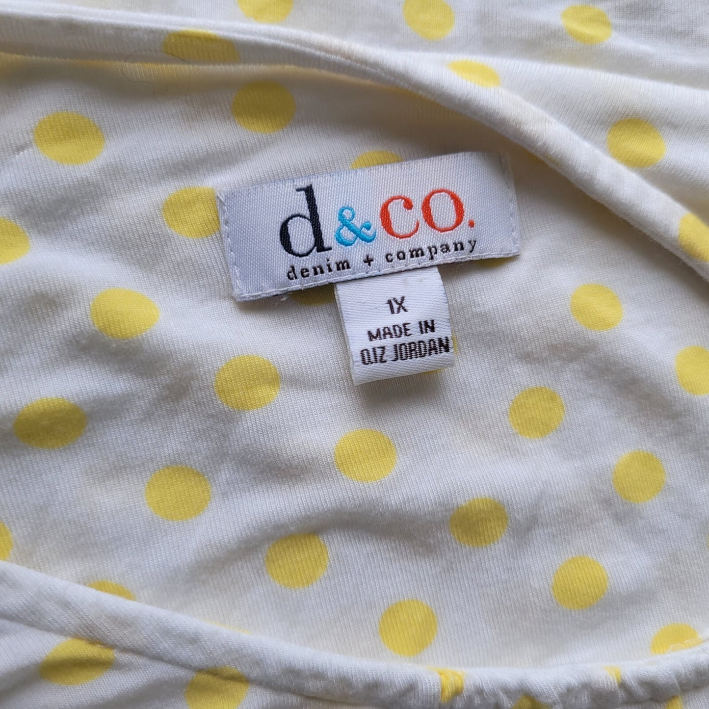 Denim & Co. Women's 1X Plus Yellow Polka Dot Tunic Top Long Sleeve Round Neck