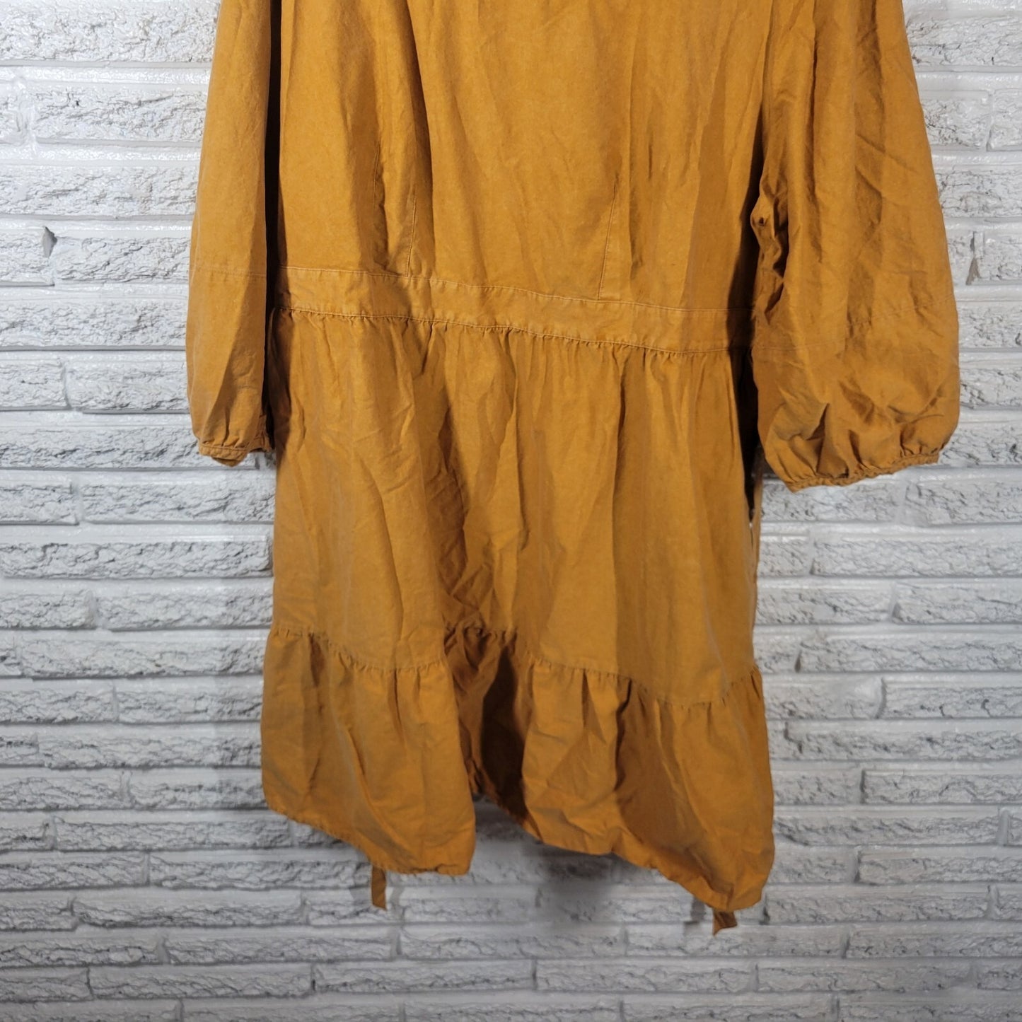 Ava Viv Womens Dress 2X Plus Fit Flare Gold Cotton Pleated Ruffle Casual Sash