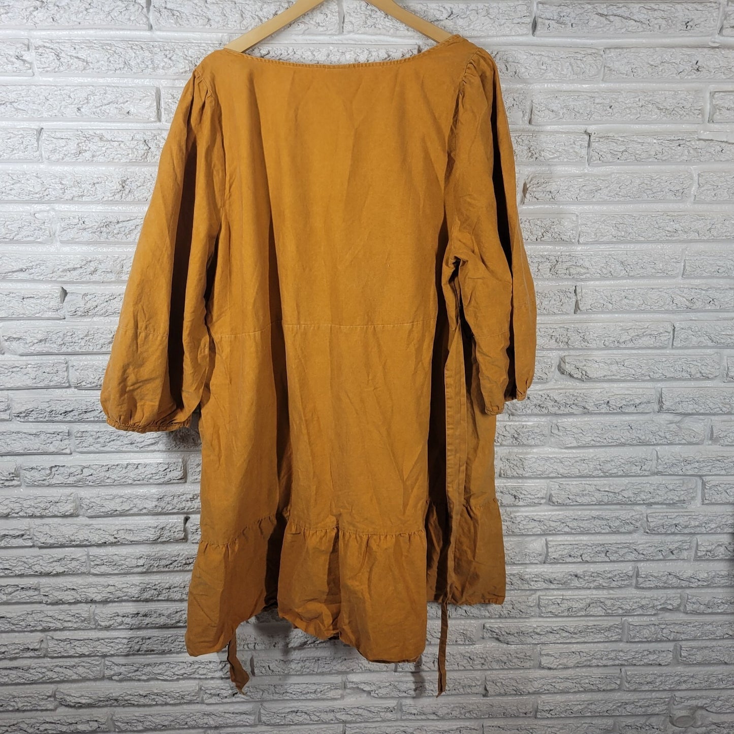 Ava Viv Womens Dress 2X Plus Fit Flare Gold Cotton Pleated Ruffle Casual Sash