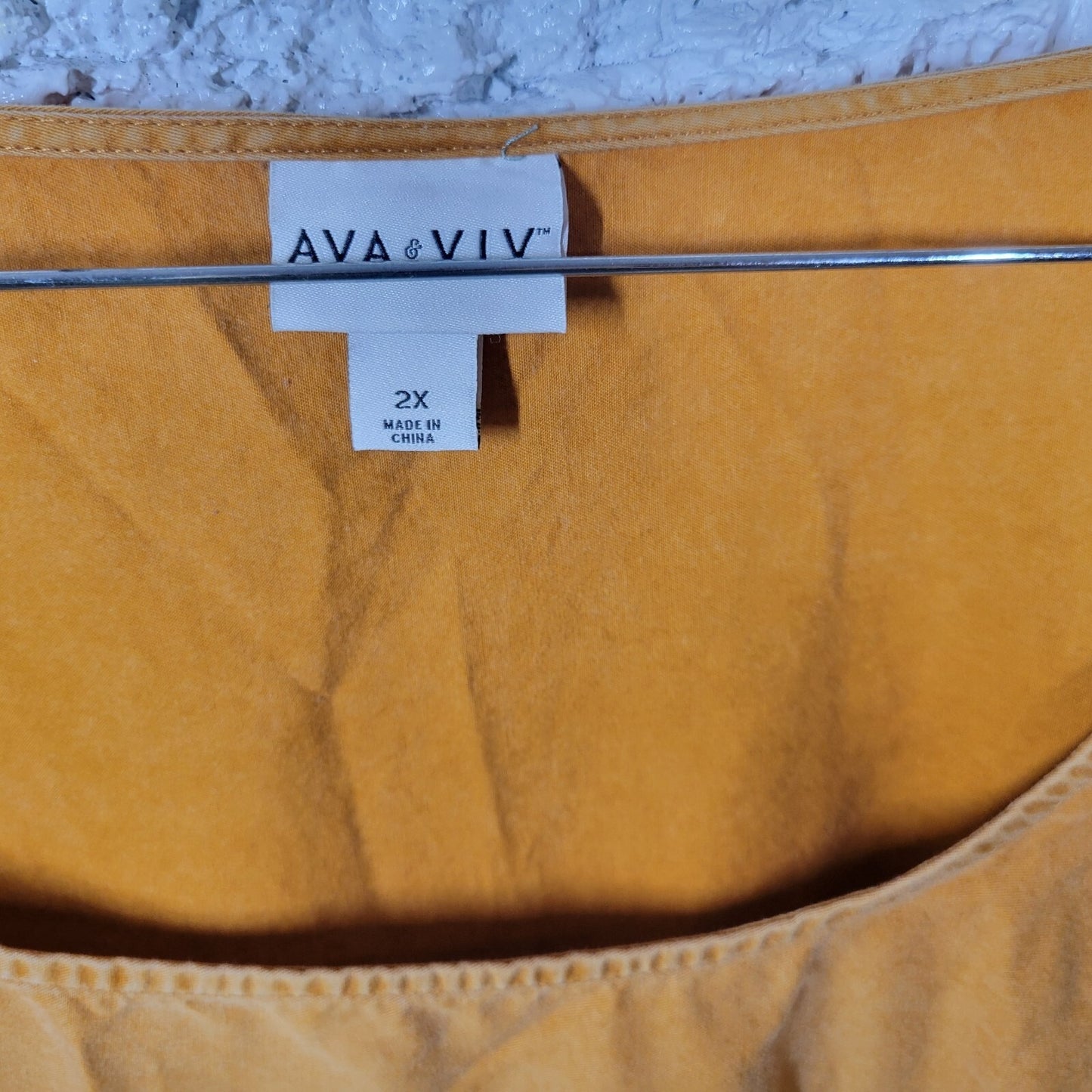 Ava Viv Womens Dress 2X Plus Fit Flare Gold Cotton Pleated Ruffle Casual Sash