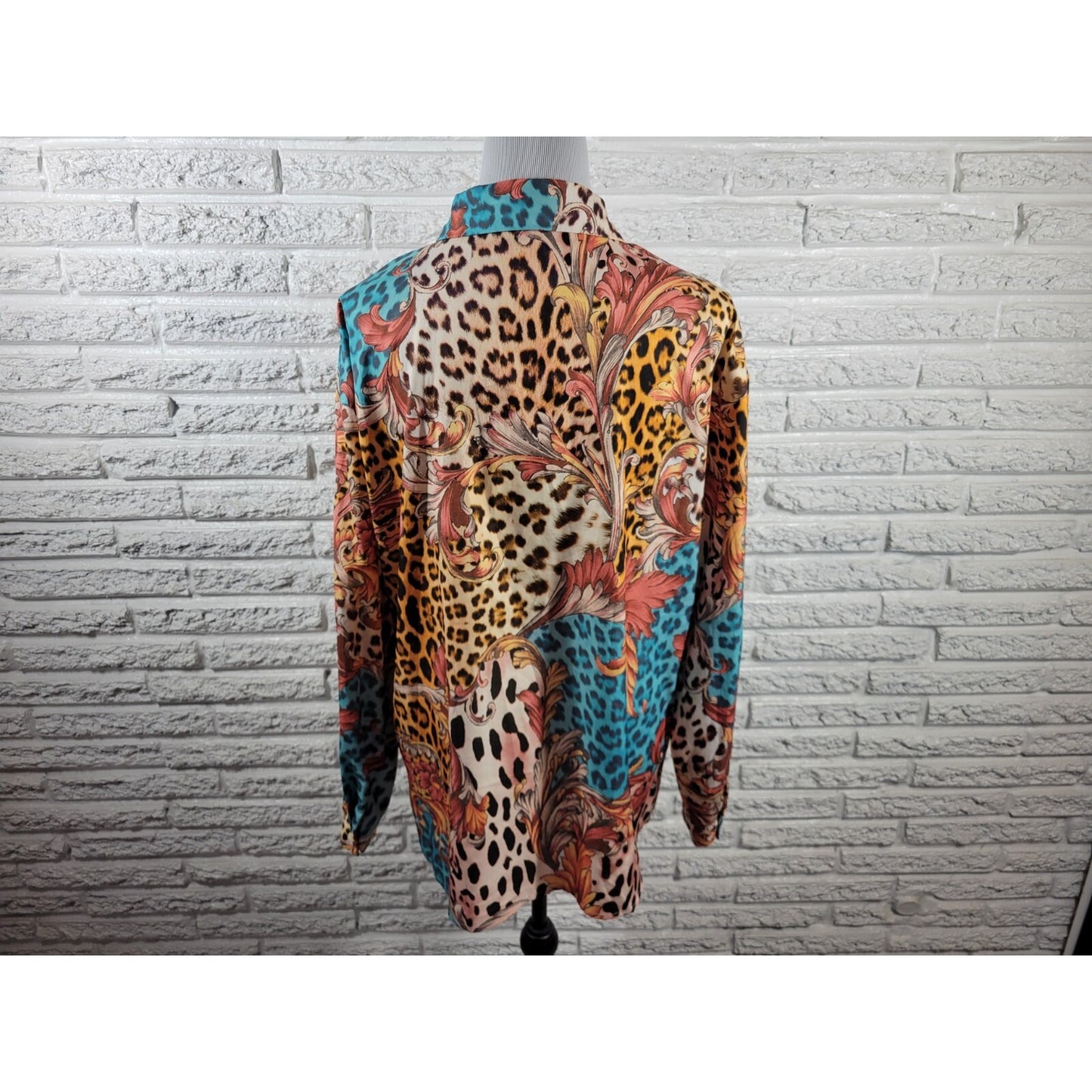 Shein Women Top 1XL Plus Long Sleeve Orange Floral Polyester Animal Print Collar