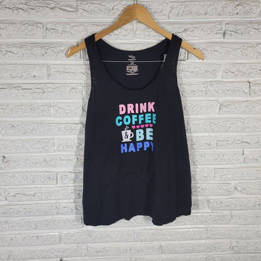 Secret Treasures Womens Pajama Top Black Racerback Drink Coffee Be Happy Comfy