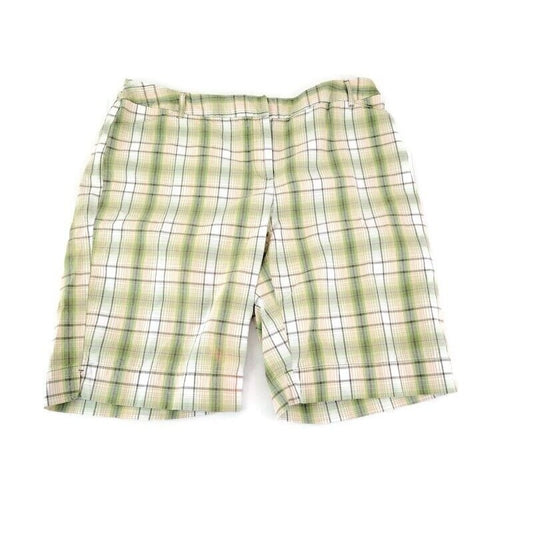 Style & Co Women Shorts 18 Walking Lightweight Cotton Green Plaid Casual Zip Fly