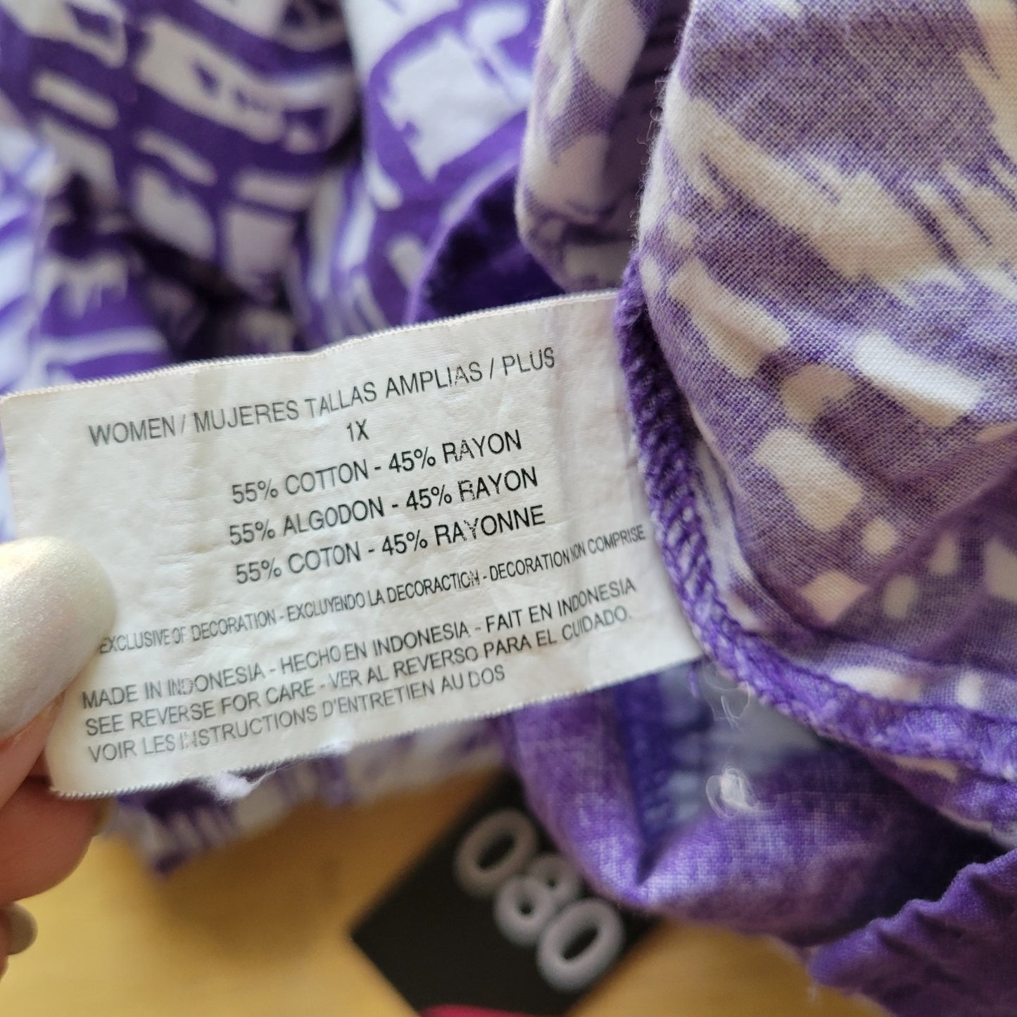 Erika Womens Top 1X Plus 3/4 Sleeve Purple Geometric Embroider Rhinestone Casual