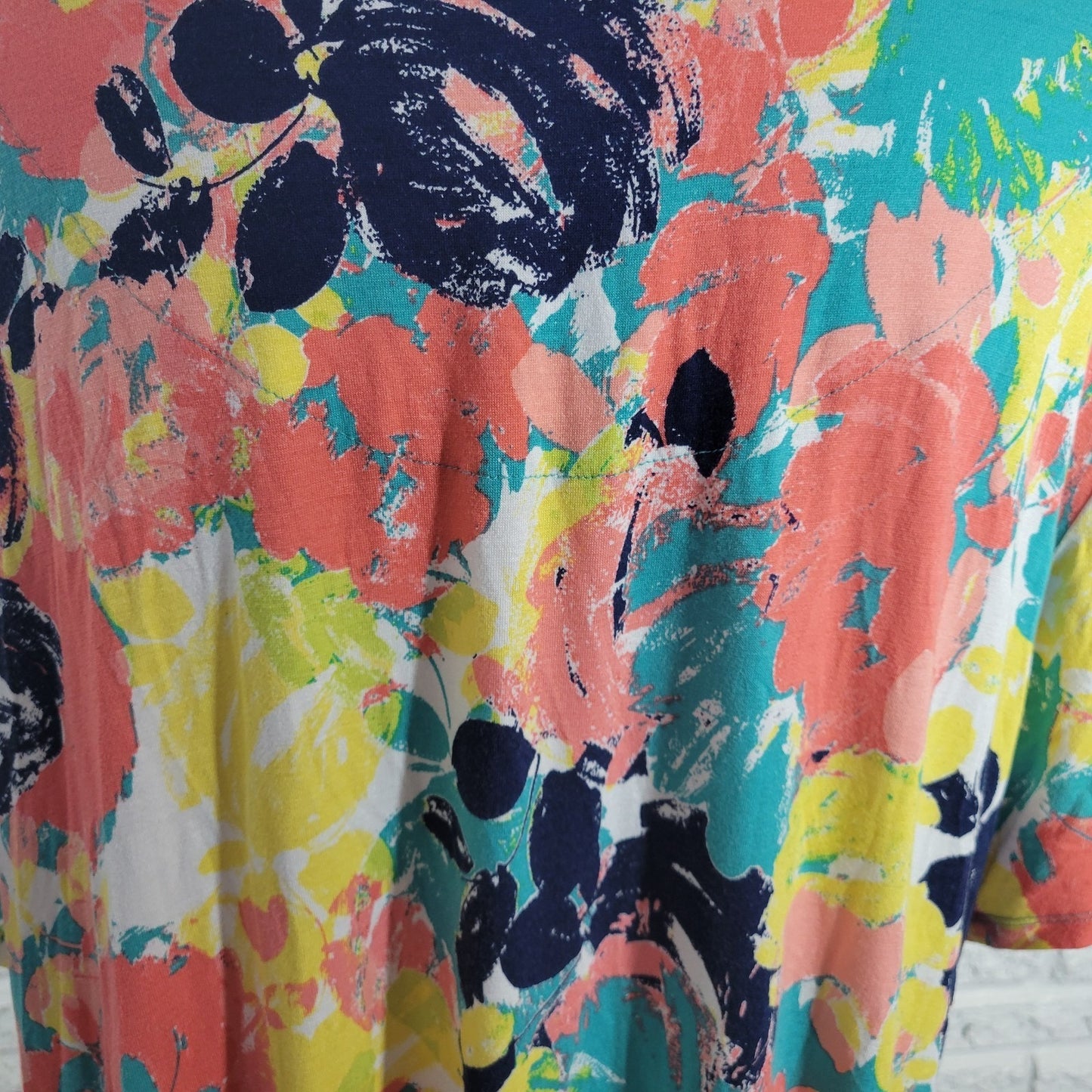 Ruby Rd Womens Top 1X Plus Tunic Pink Yellow Floral Asymmetric Rayon Spandex