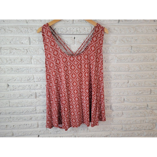 Torrid Lovesick Womens Top 4X Tank Criss Cross Brown Motif Boho Spaghetti Strap
