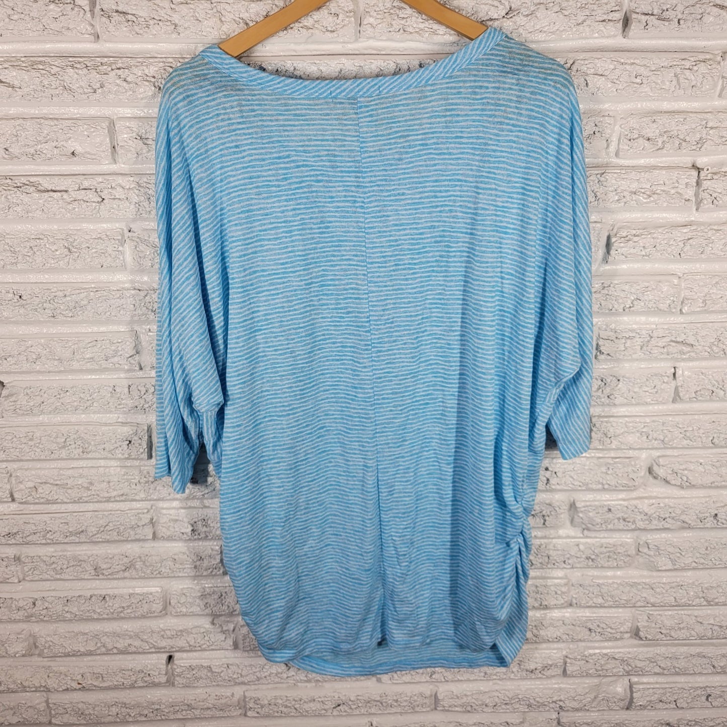 Lane Bryant Womens Plus 22 24 Blue Striped Tunic Top 3/4 Sleeve Knit Pullover