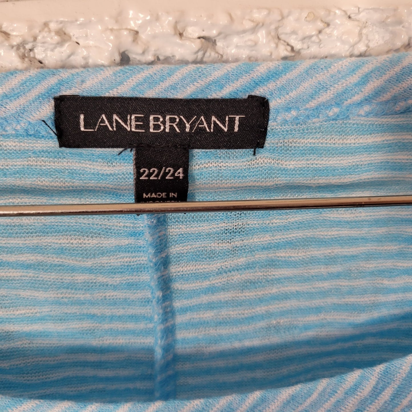 Lane Bryant Womens Plus 22 24 Blue Striped Tunic Top 3/4 Sleeve Knit Pullover