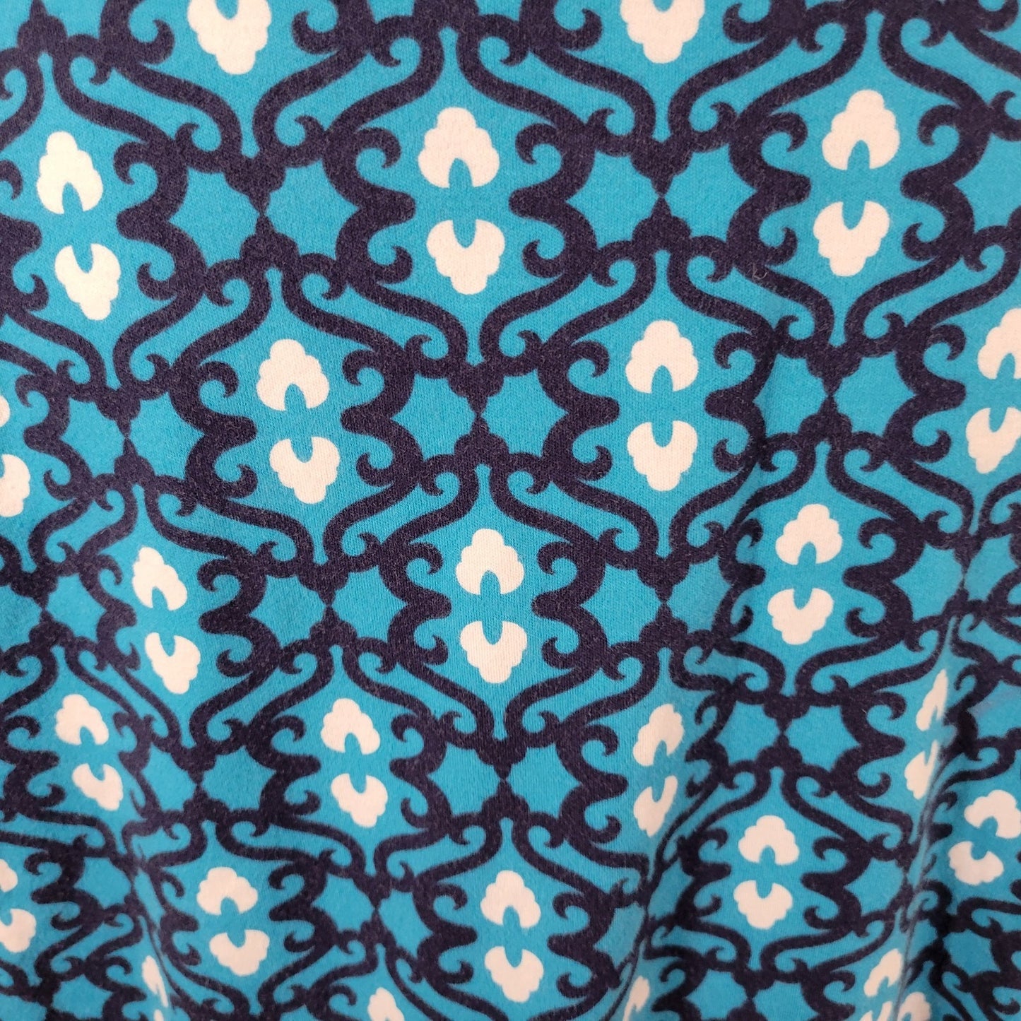 Kim Rogers Womens Top 2X Plus 3/4 Sleeve Blue Geometric Knit Cotton Casual Comfy