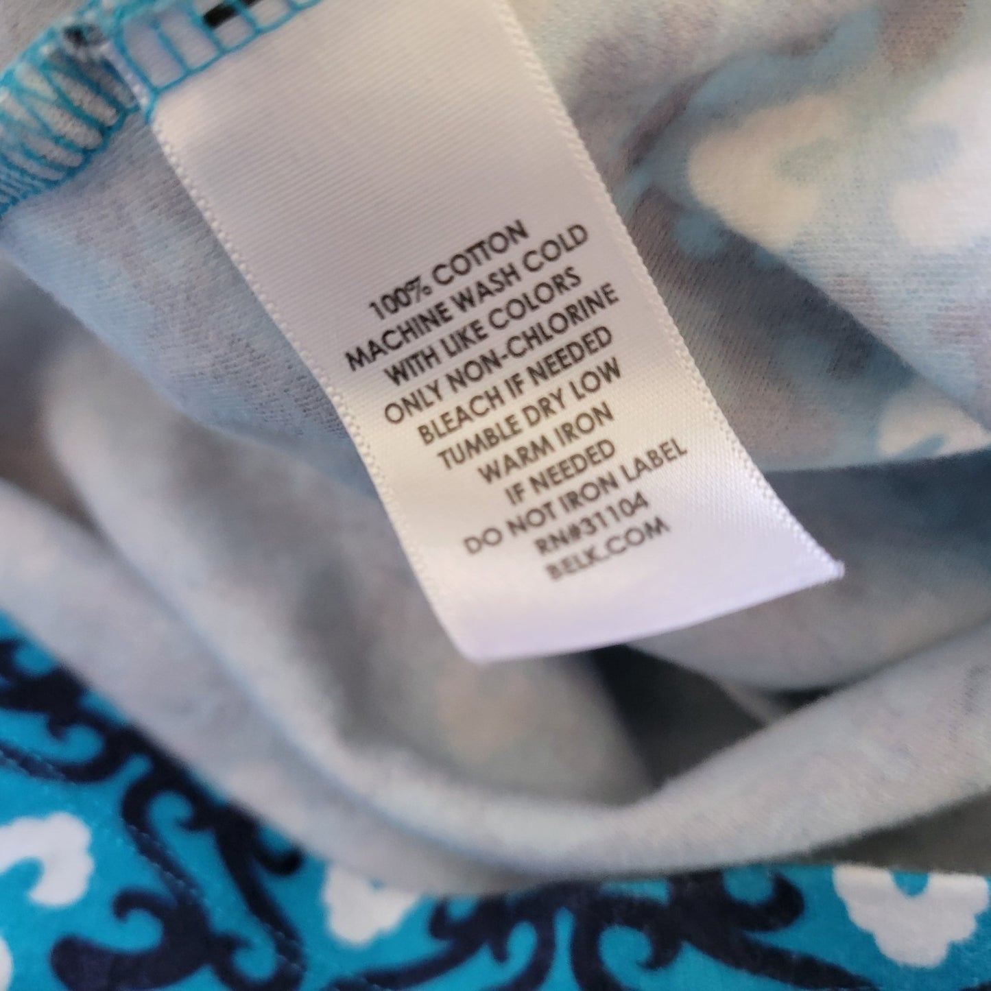 Kim Rogers Womens Top 2X Plus 3/4 Sleeve Blue Geometric Knit Cotton Casual Comfy