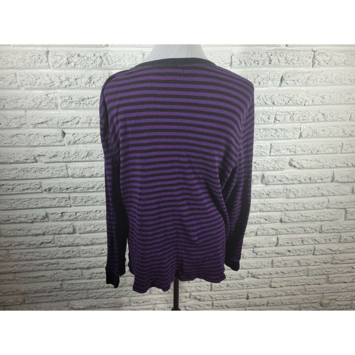 Chaps Womens Top 2X Plus Long Sleeve Knit Purple Stripe Casual Snap Up Cotton