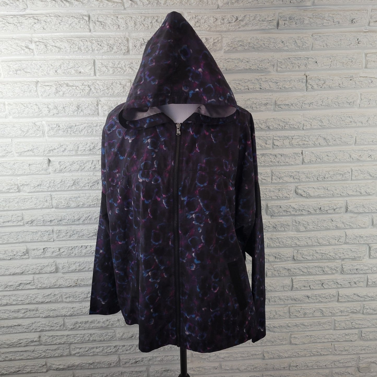 Champion Womens Windbreaker XXL Plus Hoodie Black Watercolor Lightweight Zip