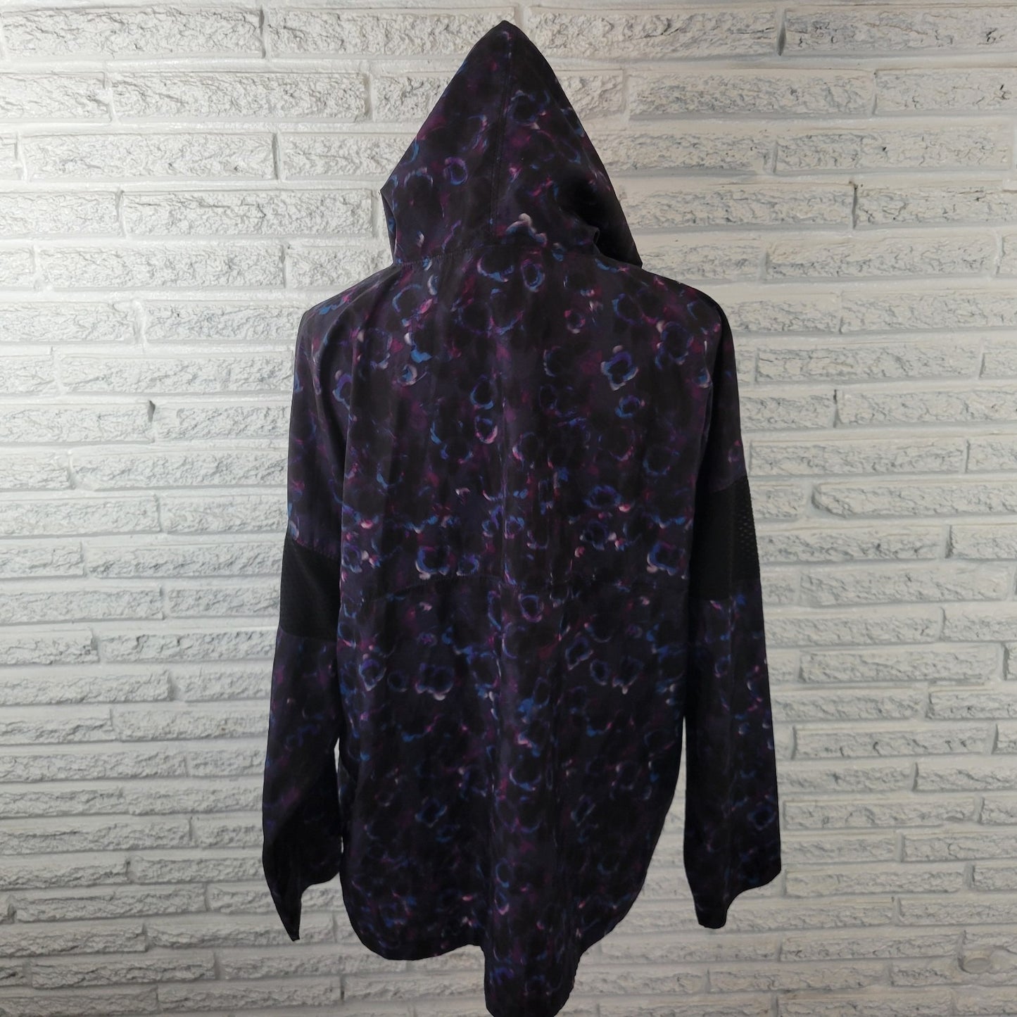 Champion Womens Windbreaker XXL Plus Hoodie Black Watercolor Lightweight Zip