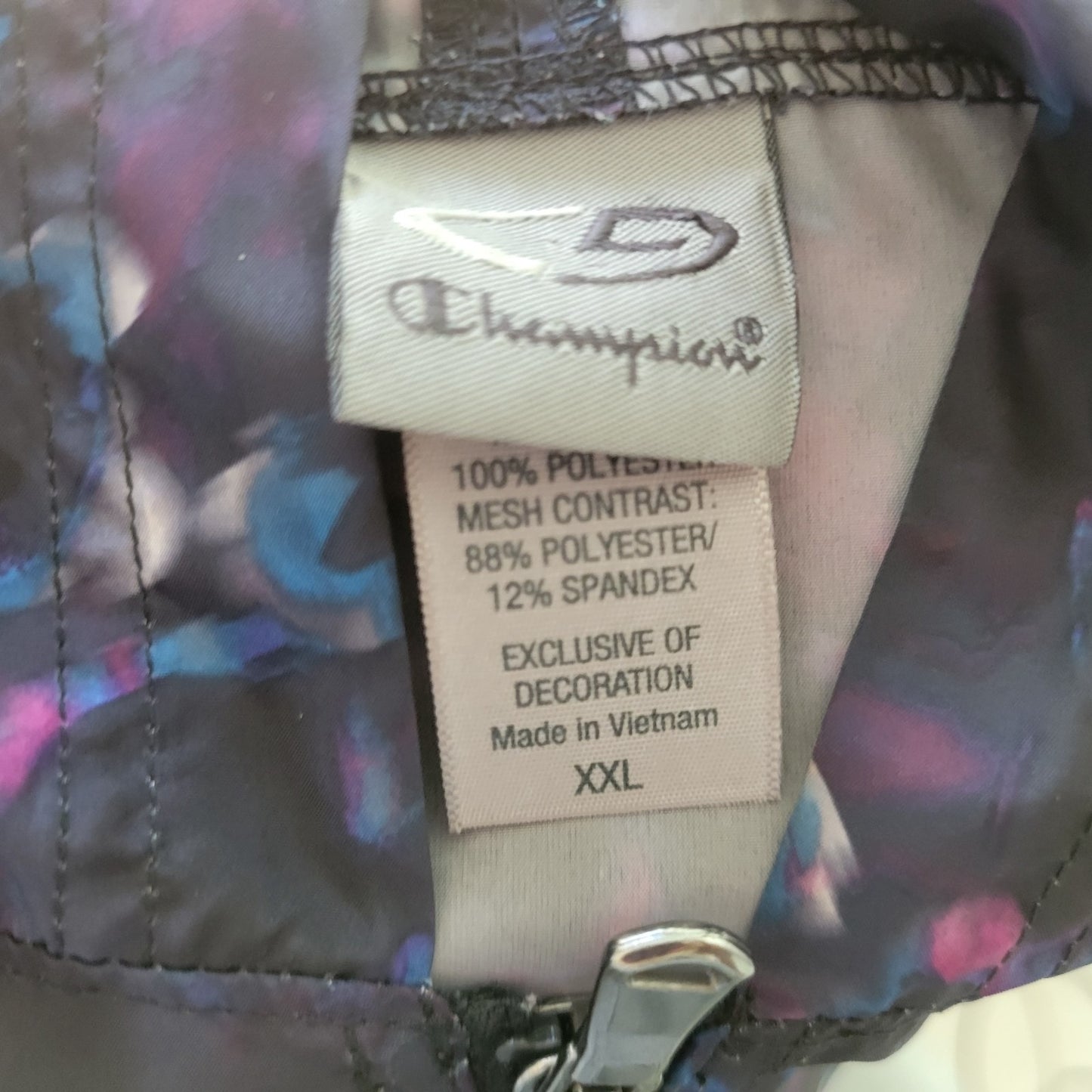 Champion Womens Windbreaker XXL Plus Hoodie Black Watercolor Lightweight Zip