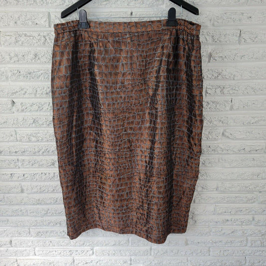 Justin Taylor Womens Skirt 24W Midi Pencil Straight Brown Animal Print Career
