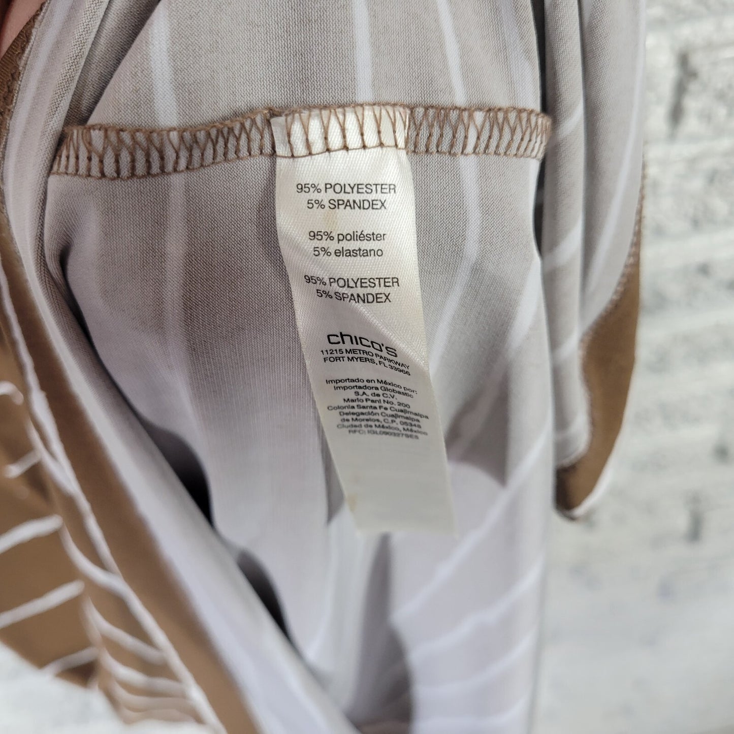 Chicos Easywear Womens Dress 3 Standard XL Cap Sleeve Brown Stripe Comfy Knotted