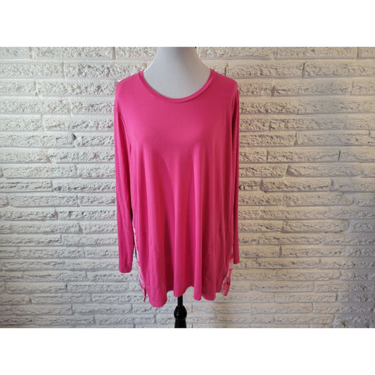 LOGO Lori Goldstein QVC Womens Top Extra Large Tunic Pink Tie Dye Stretch Comfy