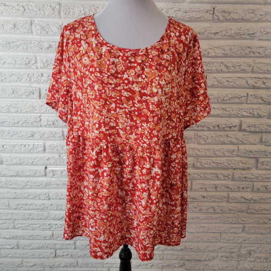 Emery Rose Womens Top 2XL Plus Baby Doll Red Floral Lightweight Poly Blend
