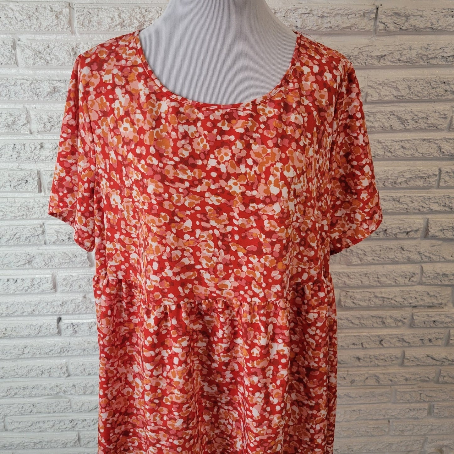 Emery Rose Womens Top 2XL Plus Baby Doll Red Floral Lightweight Poly Blend