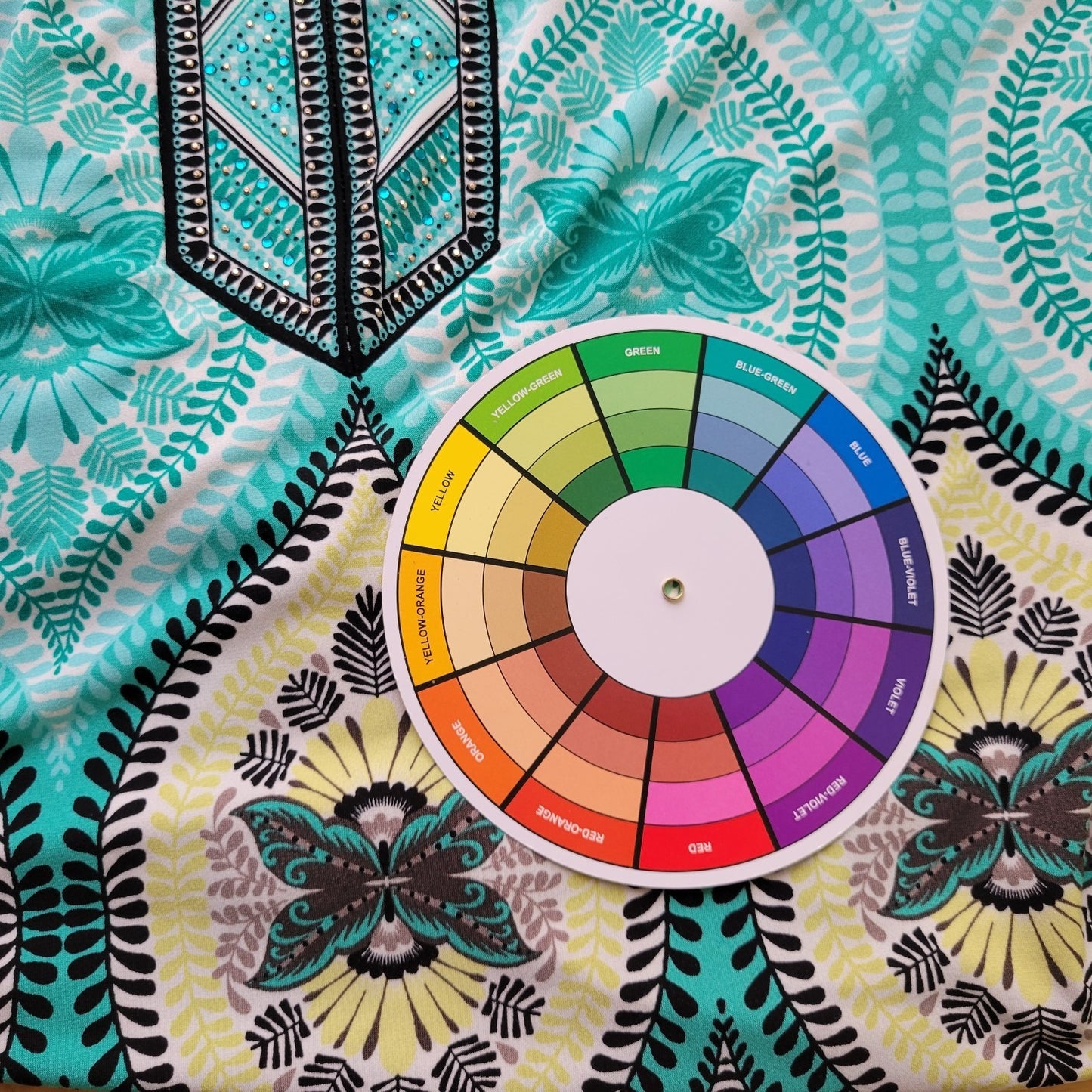 JM Collection Womens Top XL 3/4 Sleeve Blue Black Geometric Rhinestones Casual