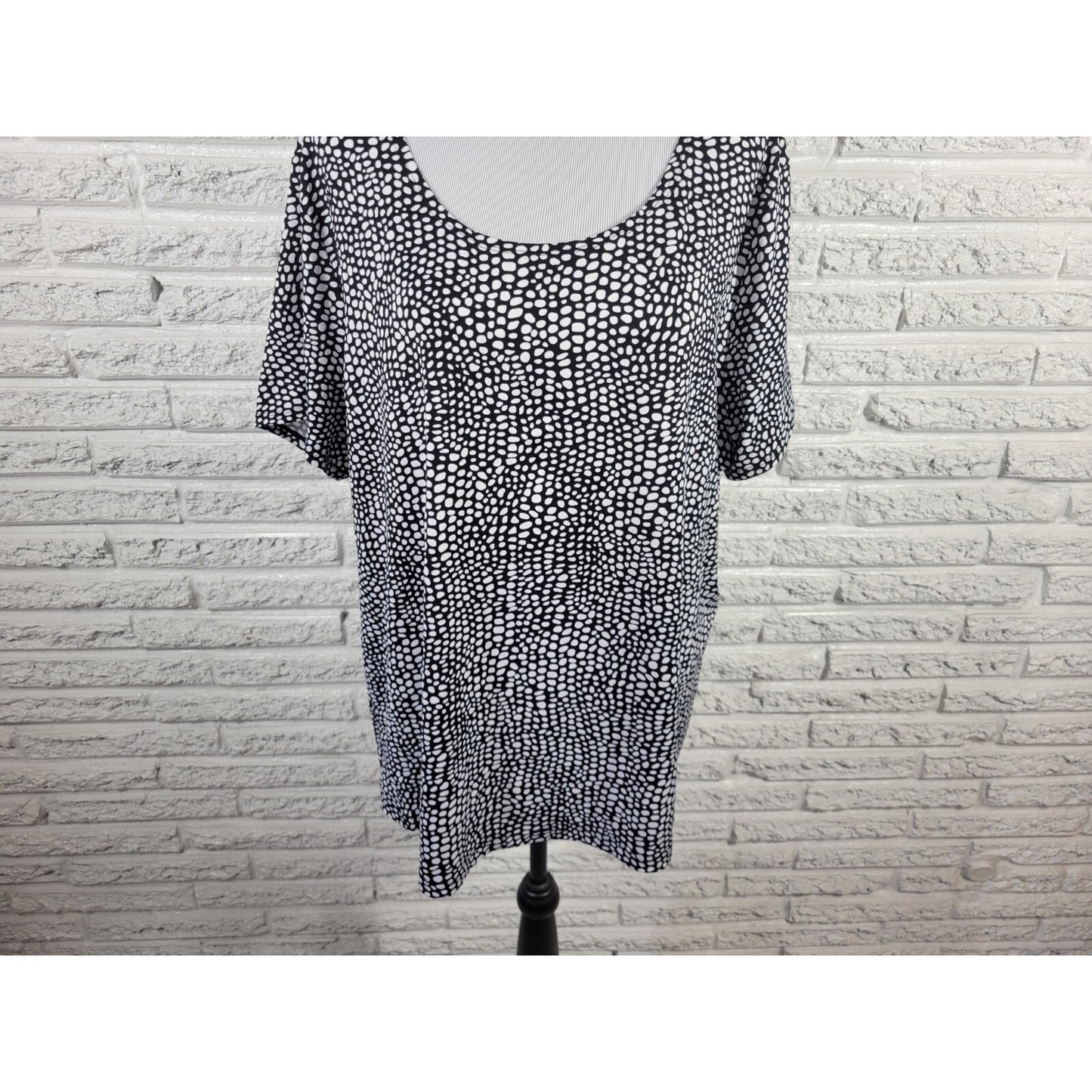 Notations Womens Top 3X Plus Tee Black Animal Print Poly Blend Career Comfy