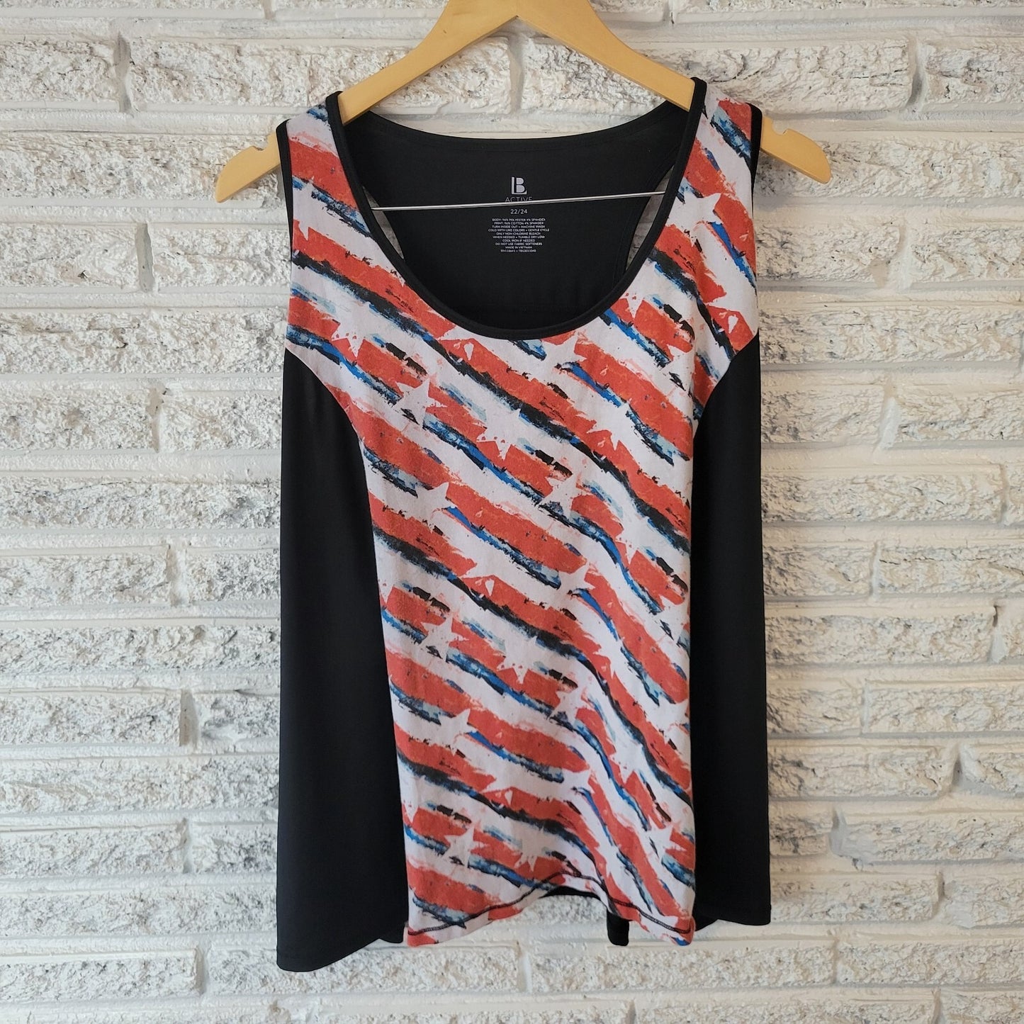 Fourth of July B Active Womens Top 22 24 Plus Tank Racerback Black Red Patriotic