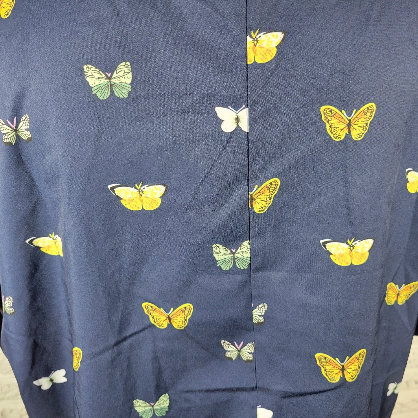 Emery Rose Womens Top 1XL Short Sleeve Blue Butterflies Lightweight Poly Blend
