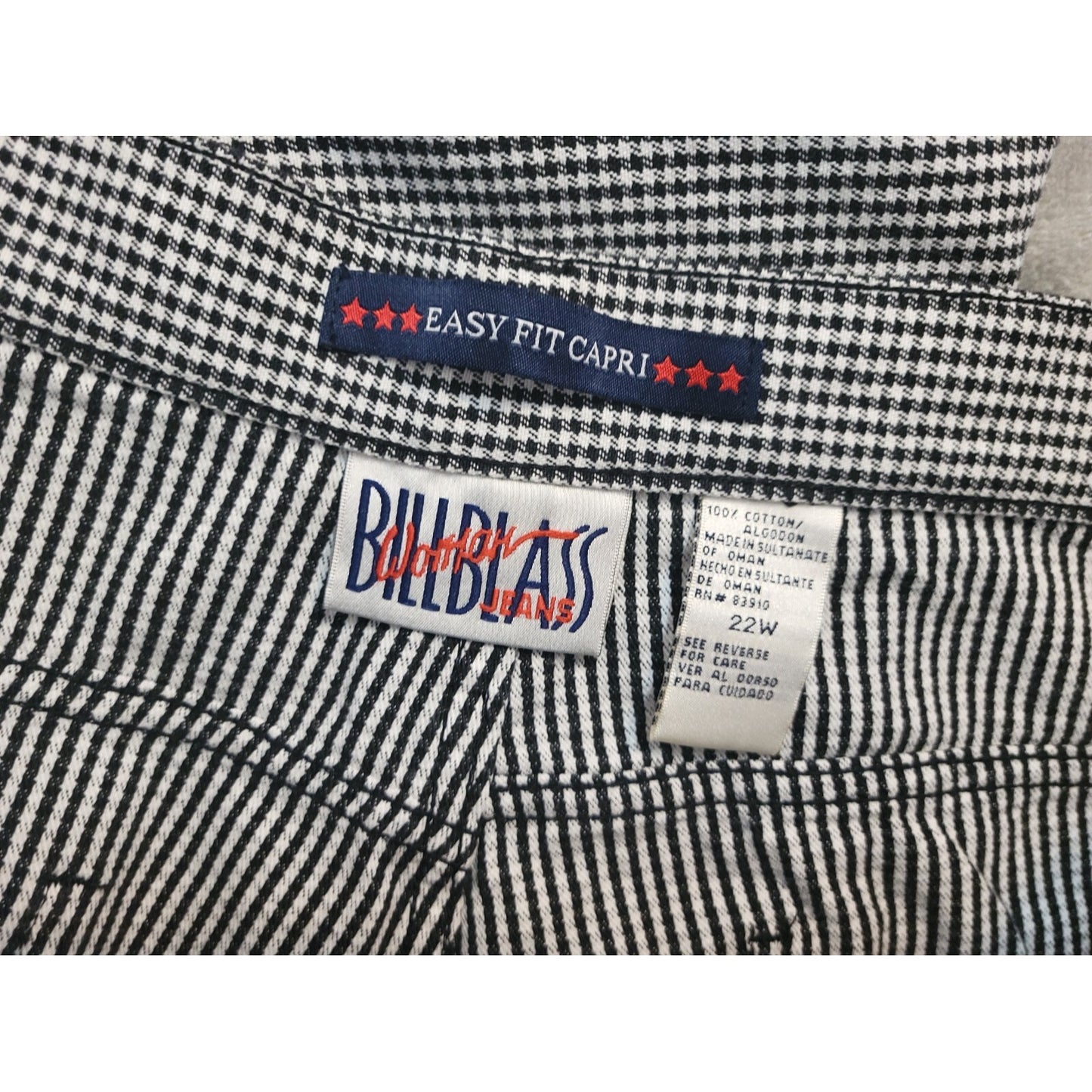 Bill Blass Women Jeans 22W Plus Capri Black Houndstooth Easy Fit Zip Fly Cotton