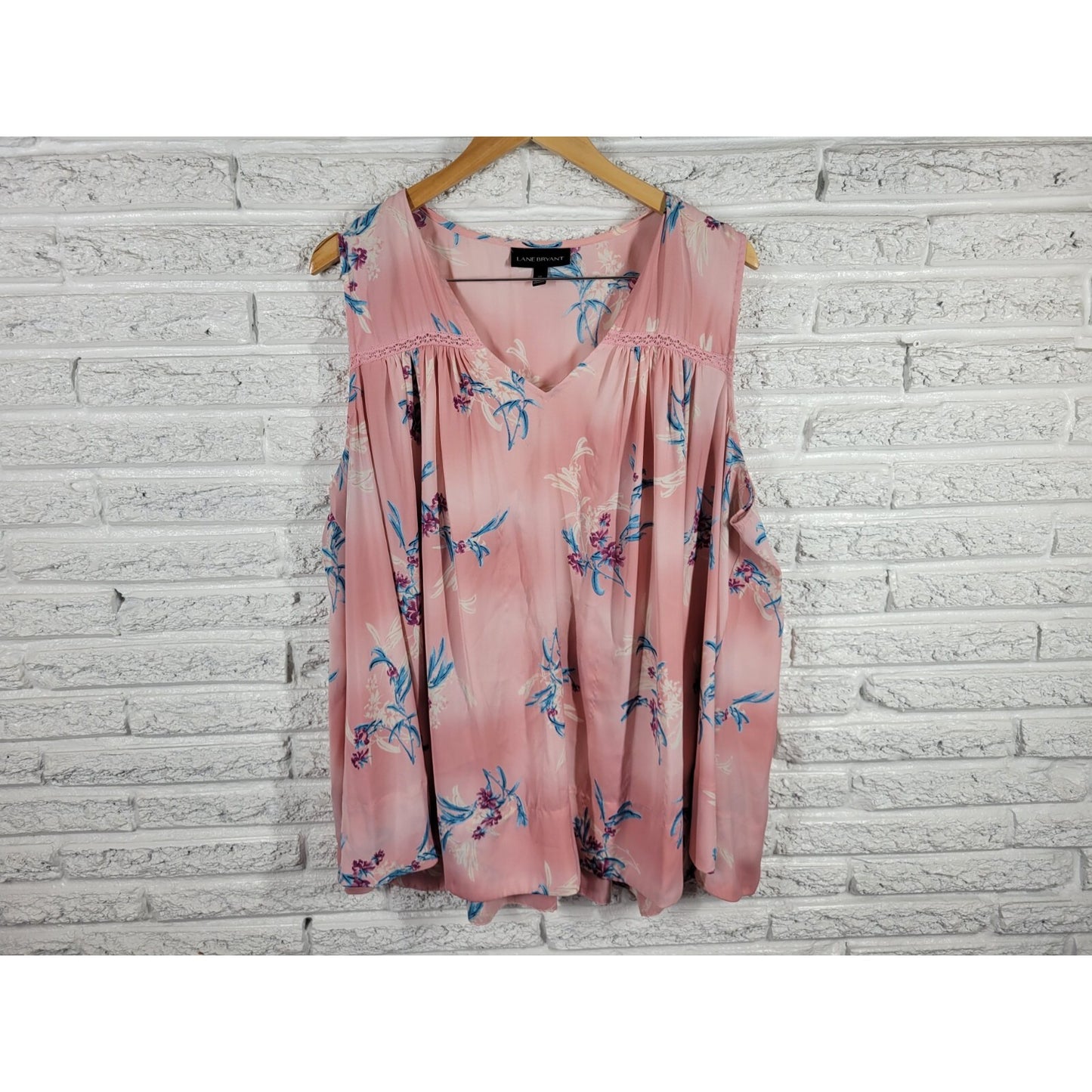 Lane Bryant Womens Top 22 Plus Tank Pink Floral Lightweight Lace Trim Polyester