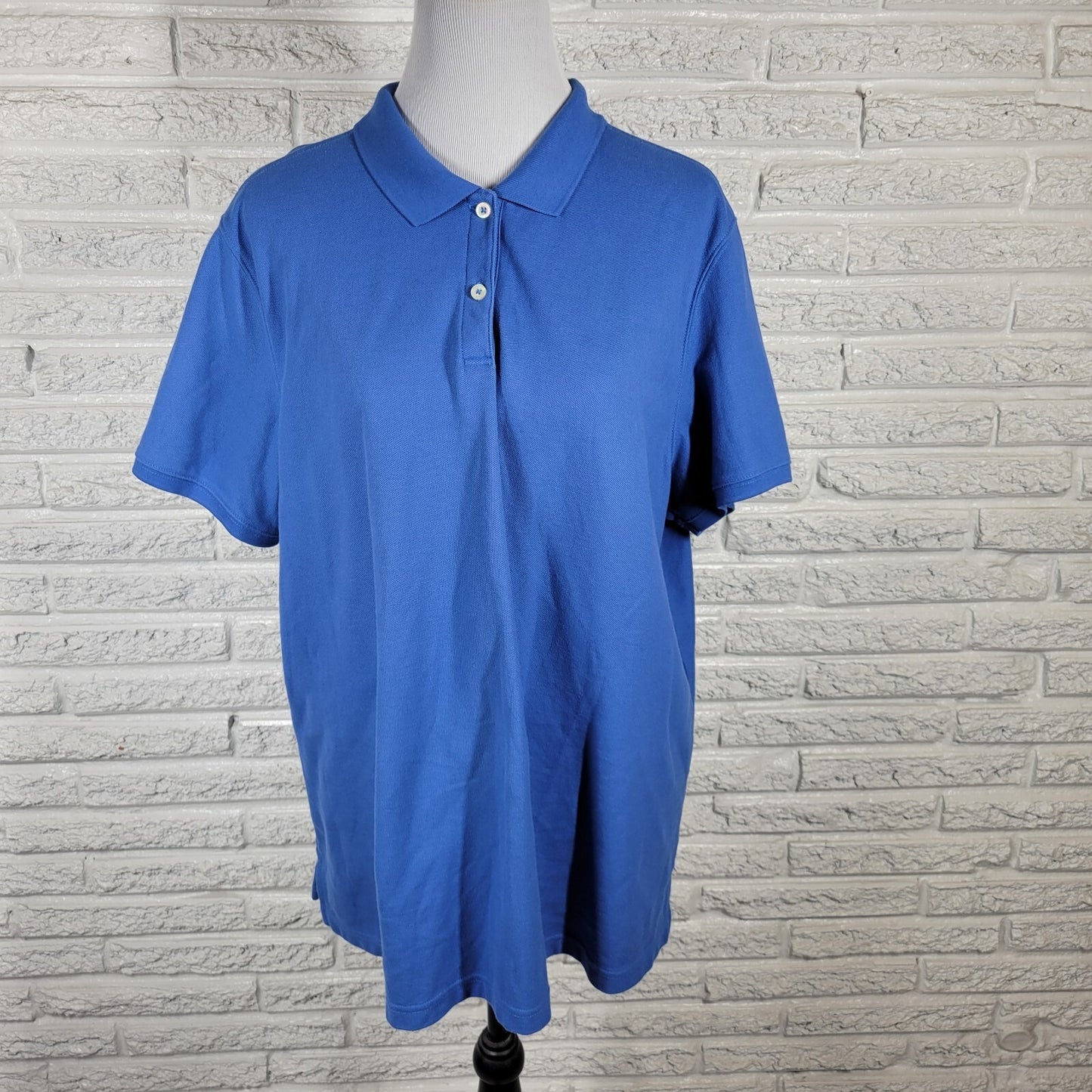 LL  Bean Womens Top 2X Plus Polo Relaxed Fit Short Sleeve Blue Casual Cotton