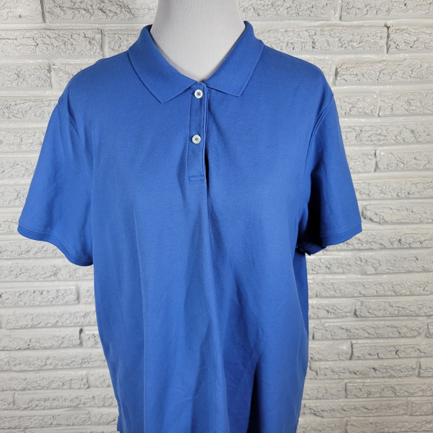 LL  Bean Womens Top 2X Plus Polo Relaxed Fit Short Sleeve Blue Casual Cotton