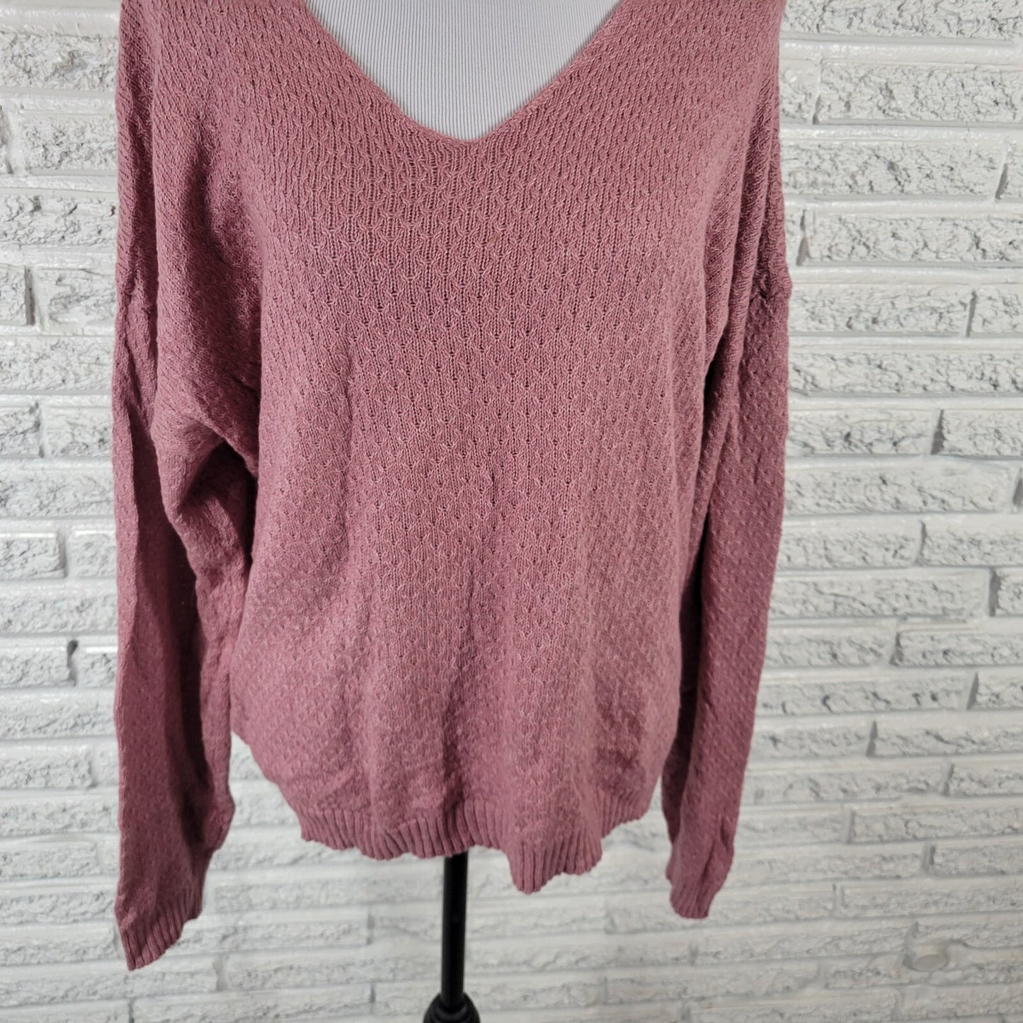 Knox Rose Womens Sweater XL Long Sleeve Cable Knit Pink Lightweight Cotton Blend