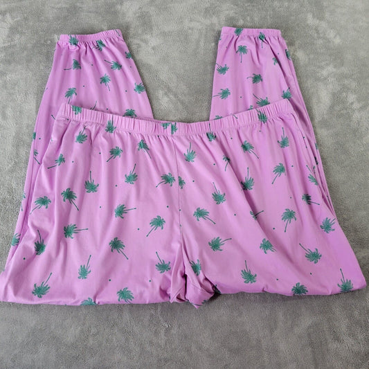 Womens Pajama Pants 3X 22W 24W Tropical Palm Tree Green Comfy Pull On Loungewear