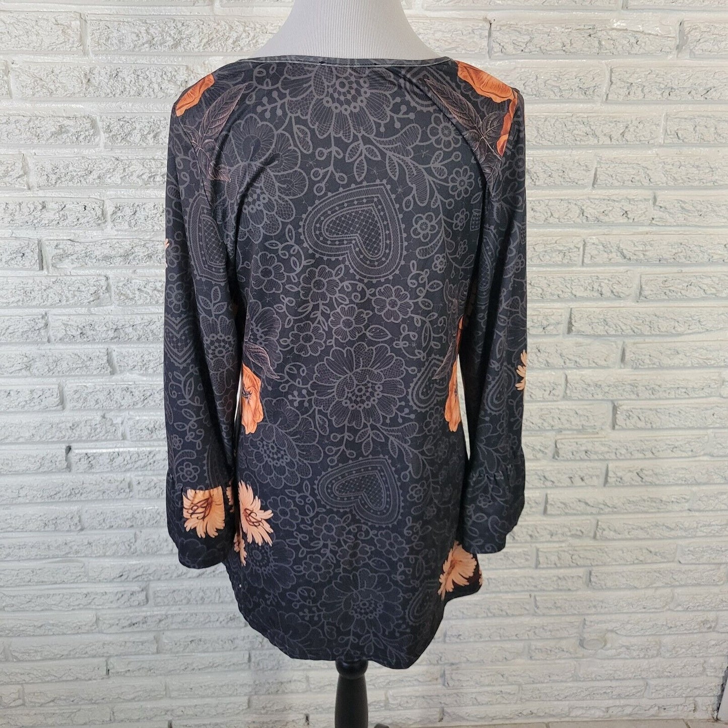 Azalea Firmiana Womens Top Extra Large XL Tunic Bell Sleeve Orange Floral Comfy