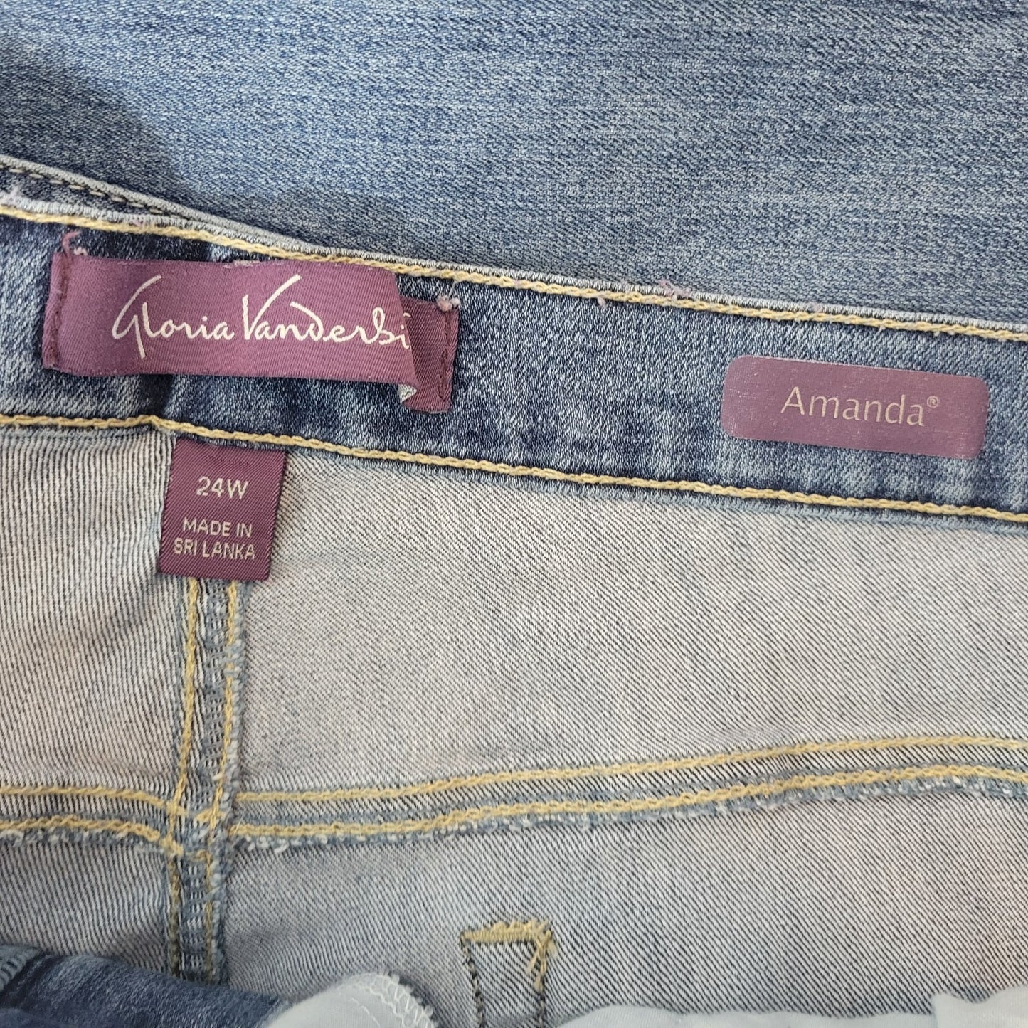 Glorai Vanderbilt Amanda Women Jeans 24W Plus Straight Leg Medium Blue Denim Zip