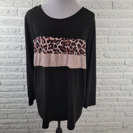 Shein Curve 2XL Plus Black Animal Print Top Long Sleeve Tee Jersey BLA99E