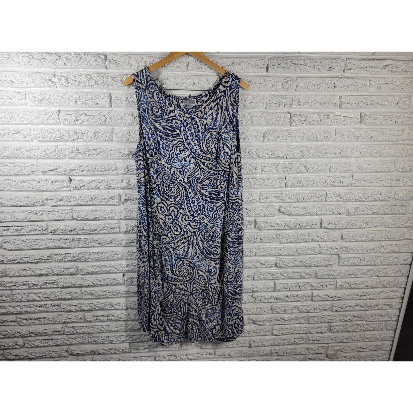JM Collection Womens Dress 2X Plus Shift Sleeveless Blue Paisley Rayon Blend