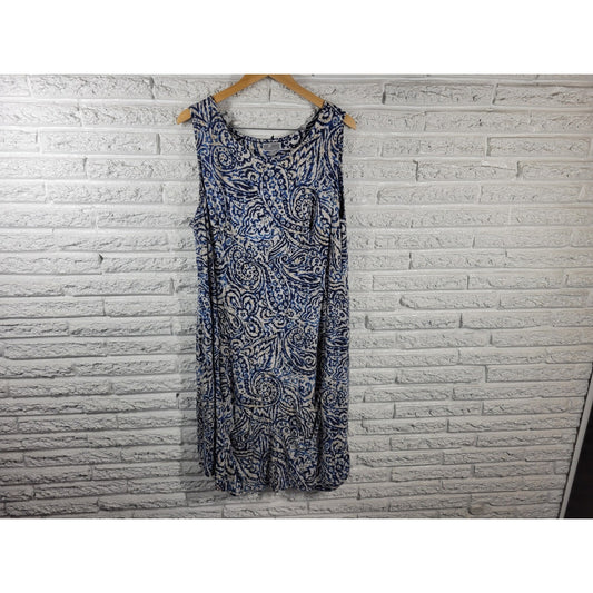 JM Collection Womens Dress 2X Plus Shift Sleeveless Blue Paisley Rayon Blend